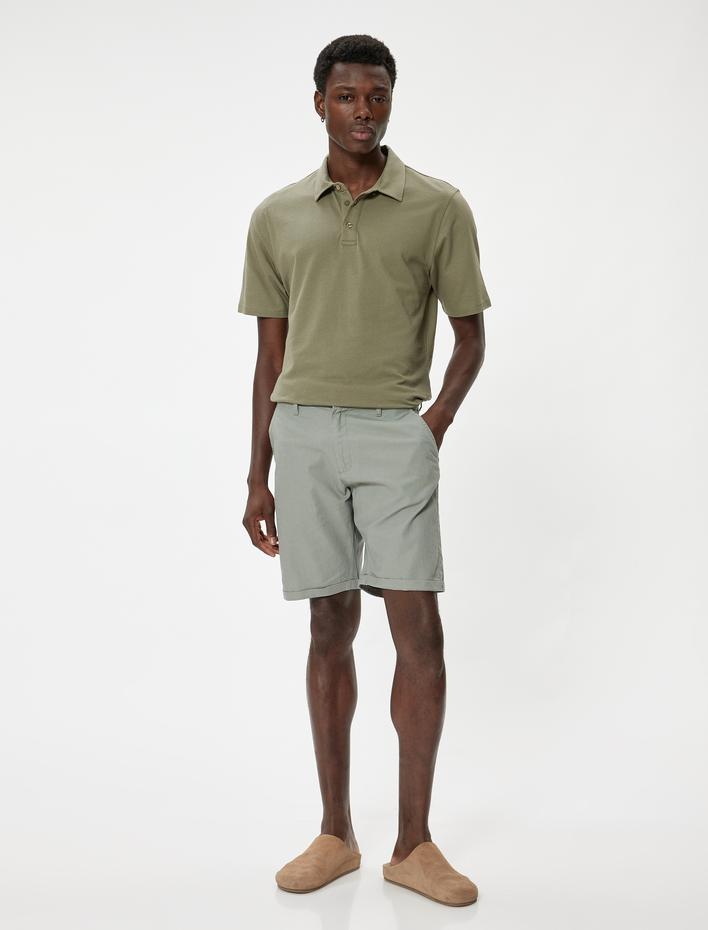  Bermuda Şort Chino Cepli Paça Detaylı Keten Karışımlı