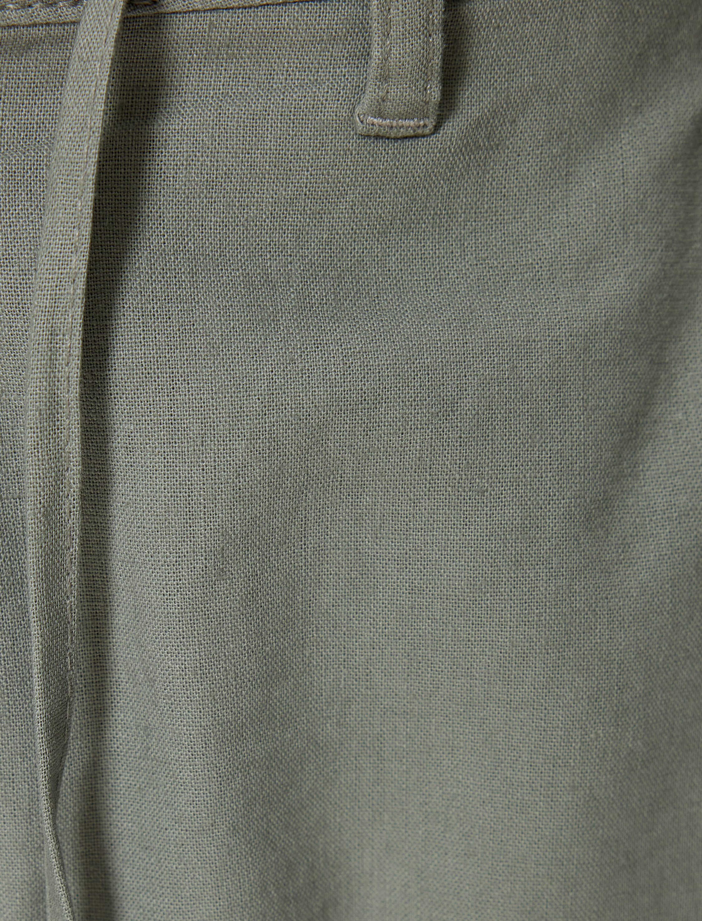   Bermuda Şort Chino Cepli Paça Detaylı Keten Karışımlı