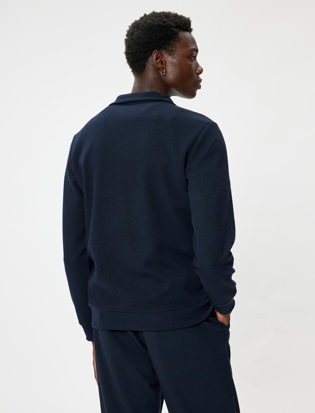 Yarım Fermuarlı Sweatshirt Uzun Kollu Dokulu Pamuk Karışımlı_3