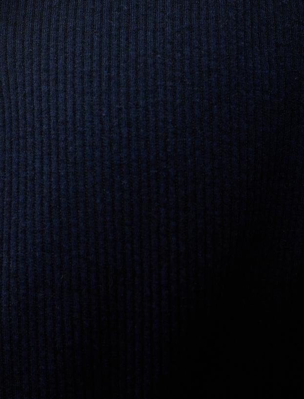 Yarım Fermuarlı Sweatshirt Uzun Kollu Dokulu Pamuk Karışımlı_5