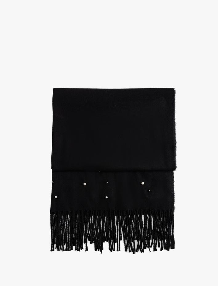 Kadın Uzun Atkı Taş Detaylı Püsküllü