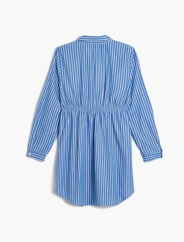 Kız Çocuk Poplin Elbise Gömlek Yaka Uzun Kollu Düğme Detaylı