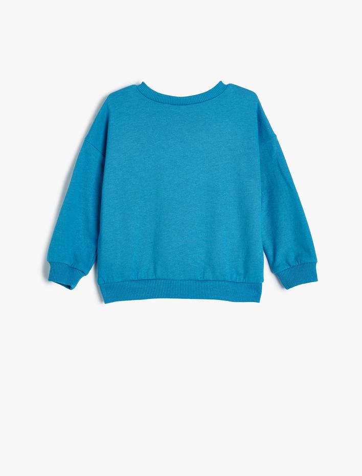 Erkek Bebek Sweatshirt Vinç Baskılı Uzun Kollu Bisiklet Yaka Şardonlu Pamuklu