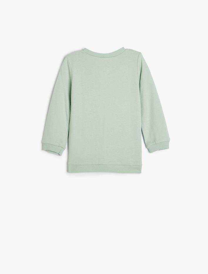 Kız Bebek Şardonlu Kedi Baskılı Pamuklu Uzun Kollu Sweatshirt