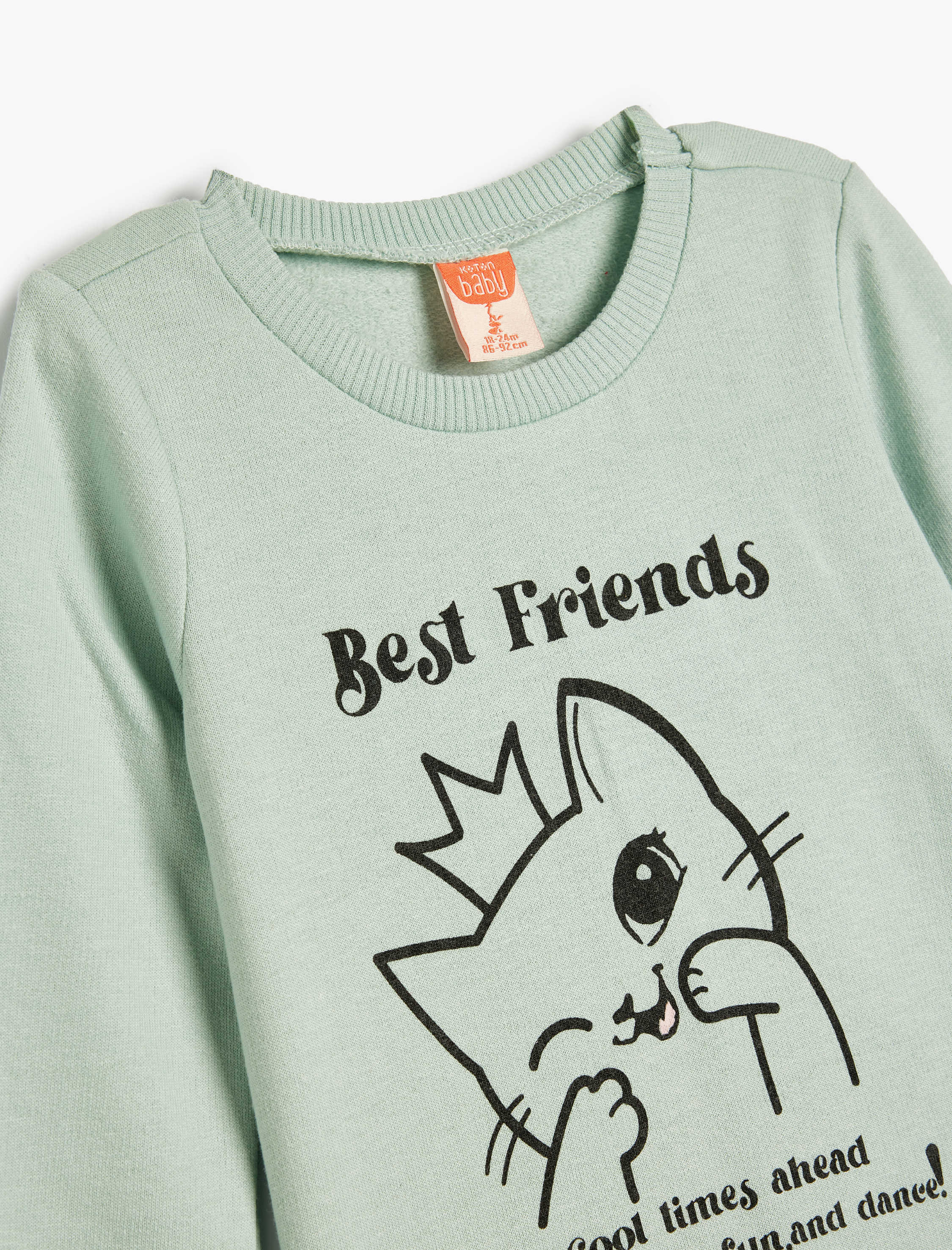  Kız Bebek Şardonlu Kedi Baskılı Pamuklu Uzun Kollu Sweatshirt