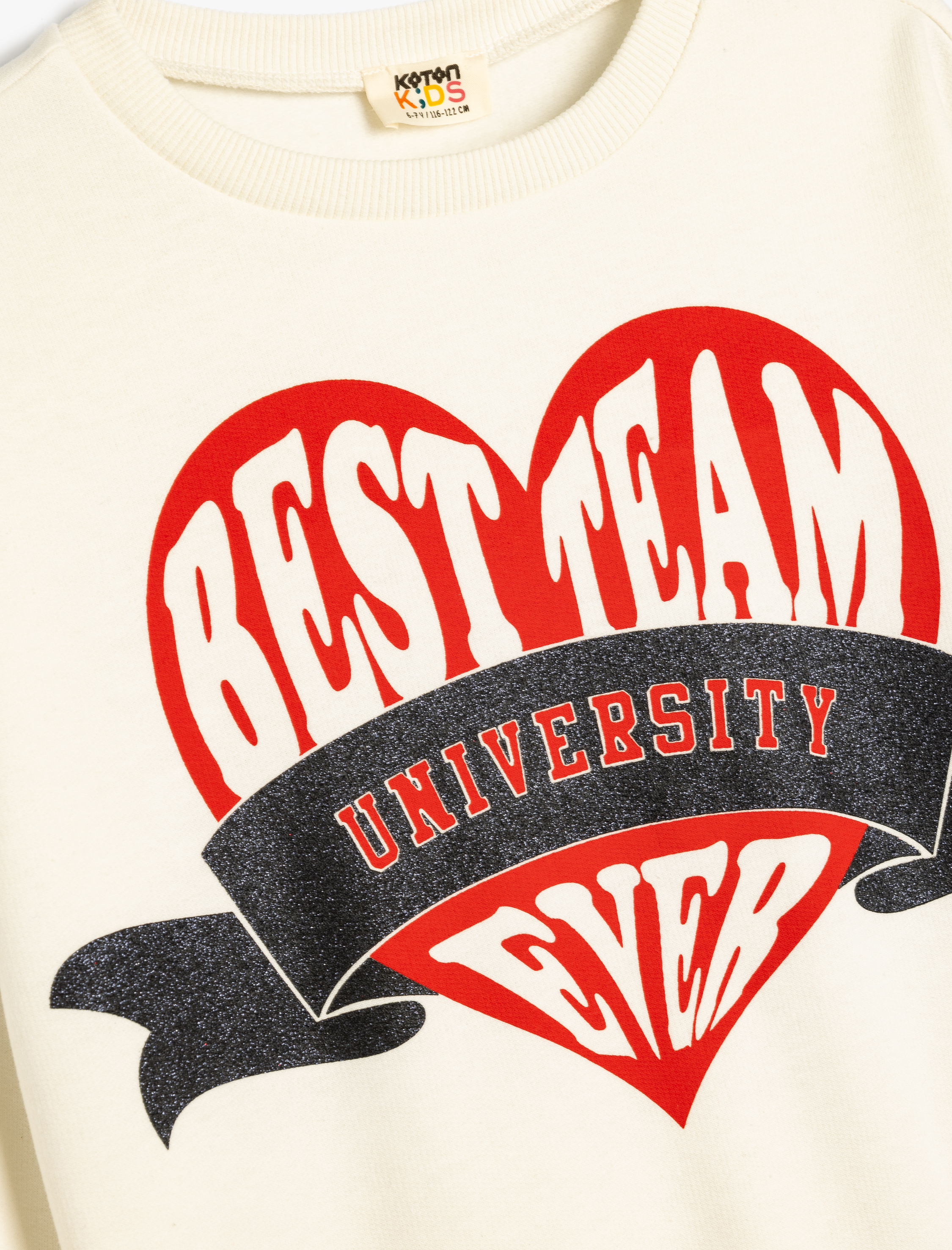  Kız Çocuk Sweatshirt Kalp Baskılı Şardonlu Pamuklu