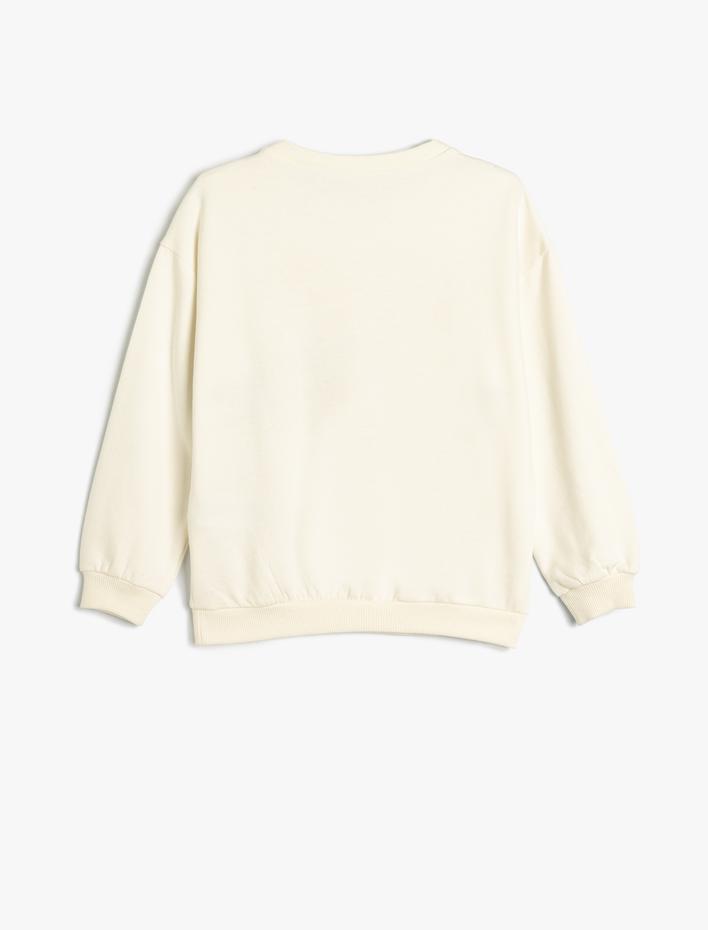 Kız Çocuk Sweatshirt Kalp Baskılı Şardonlu Pamuklu