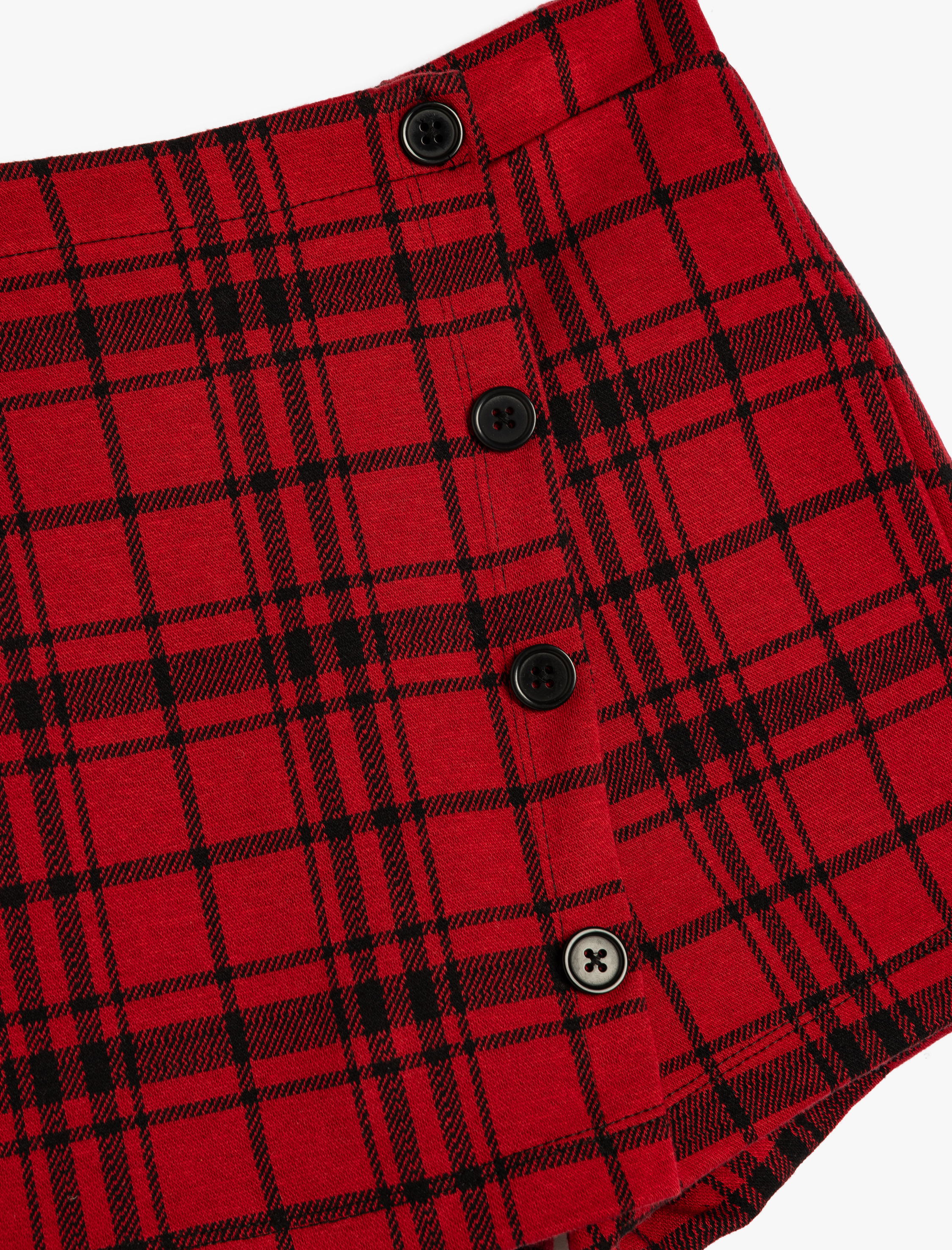  Kız Çocuk Beli Lastikli Düğme Detaylı Ekoseli Şort Etek