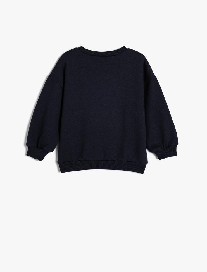 Kız Bebek Sweatshirt Uzun Kollu Ayıcık Baskılı Şardonlu Bisiklet Yaka