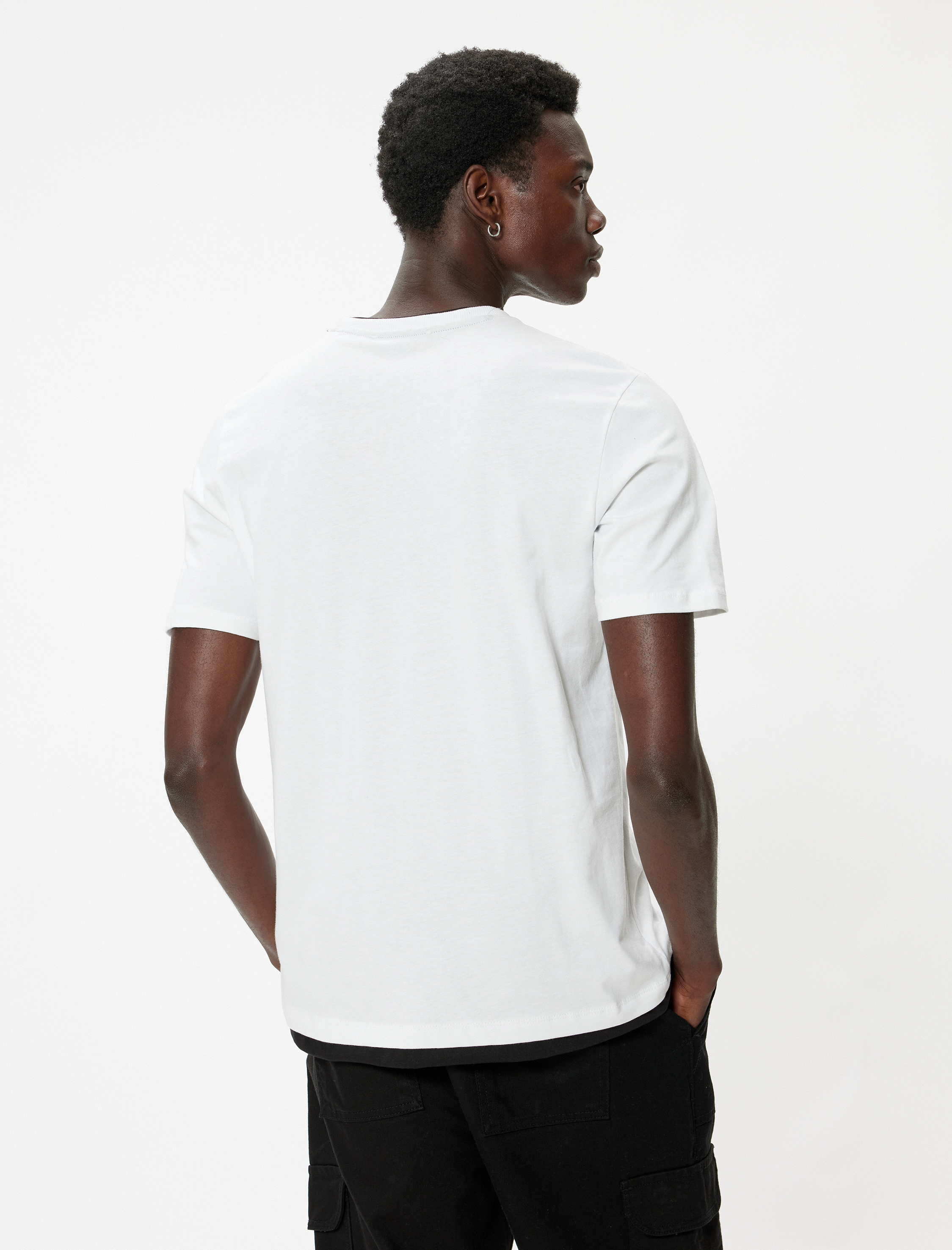   Bisiklet Yaka Tişört Slogan Baskılı Kısa Kollu Biyeli Pamuklu