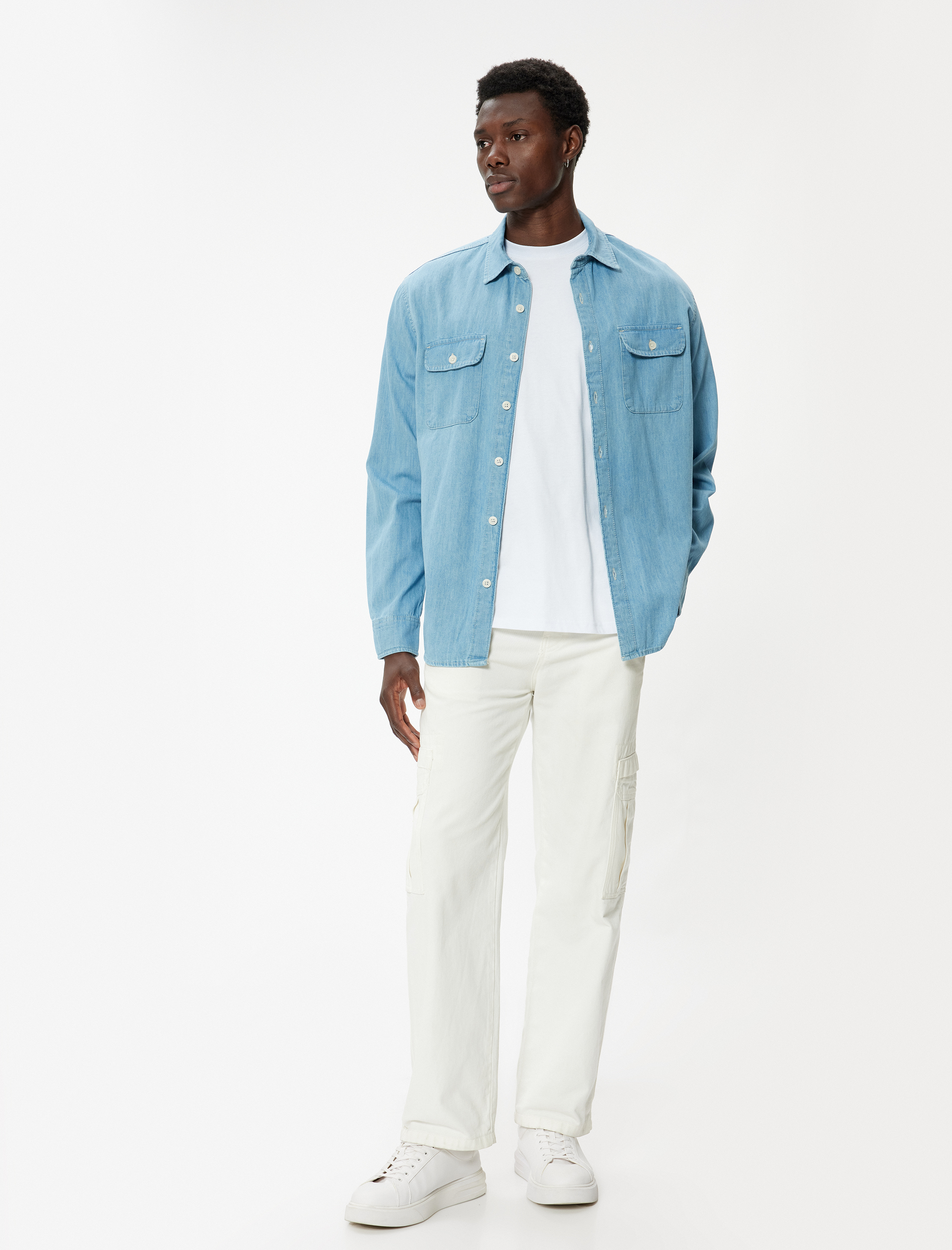   Kot Gömlek Ceket Oversize Uzun Kollu Cep Detaylı Pamuklu