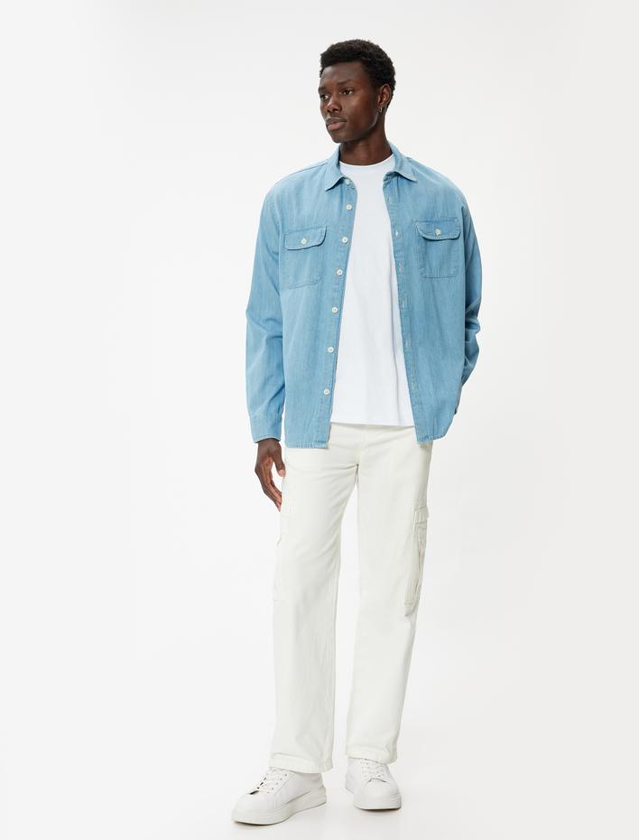  Kot Gömlek Ceket Oversize Uzun Kollu Cep Detaylı Pamuklu