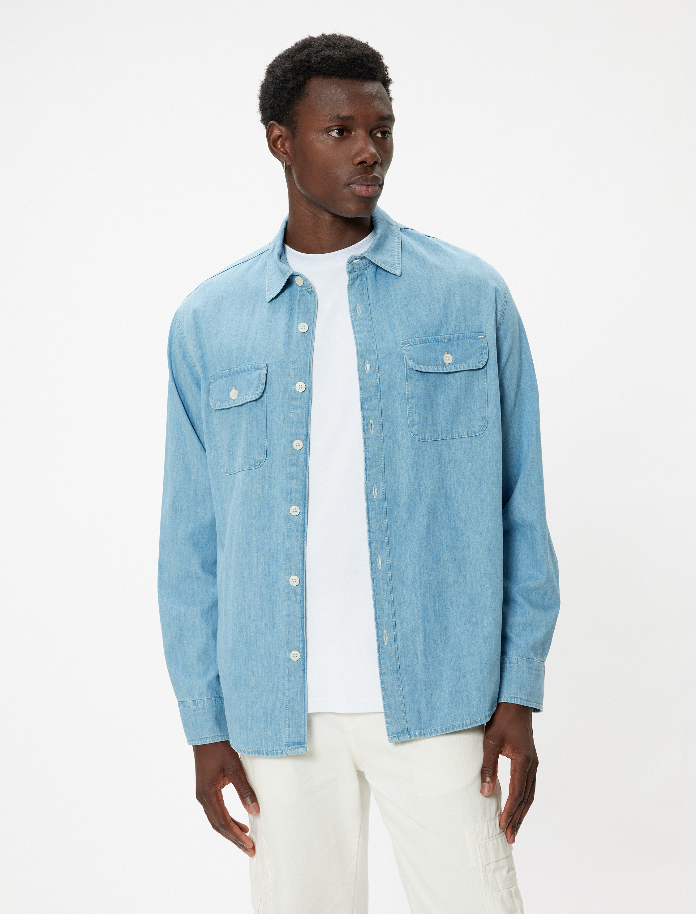   Kot Gömlek Ceket Oversize Uzun Kollu Cep Detaylı Pamuklu