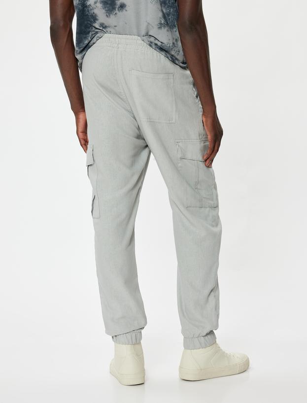 Keten Jogger Pantolon Oversize Kargo Cep Detaylı_3