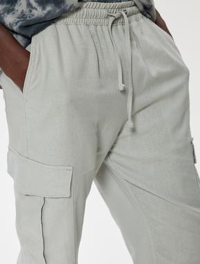 Keten Jogger Pantolon Oversize Kargo Cep Detaylı_4