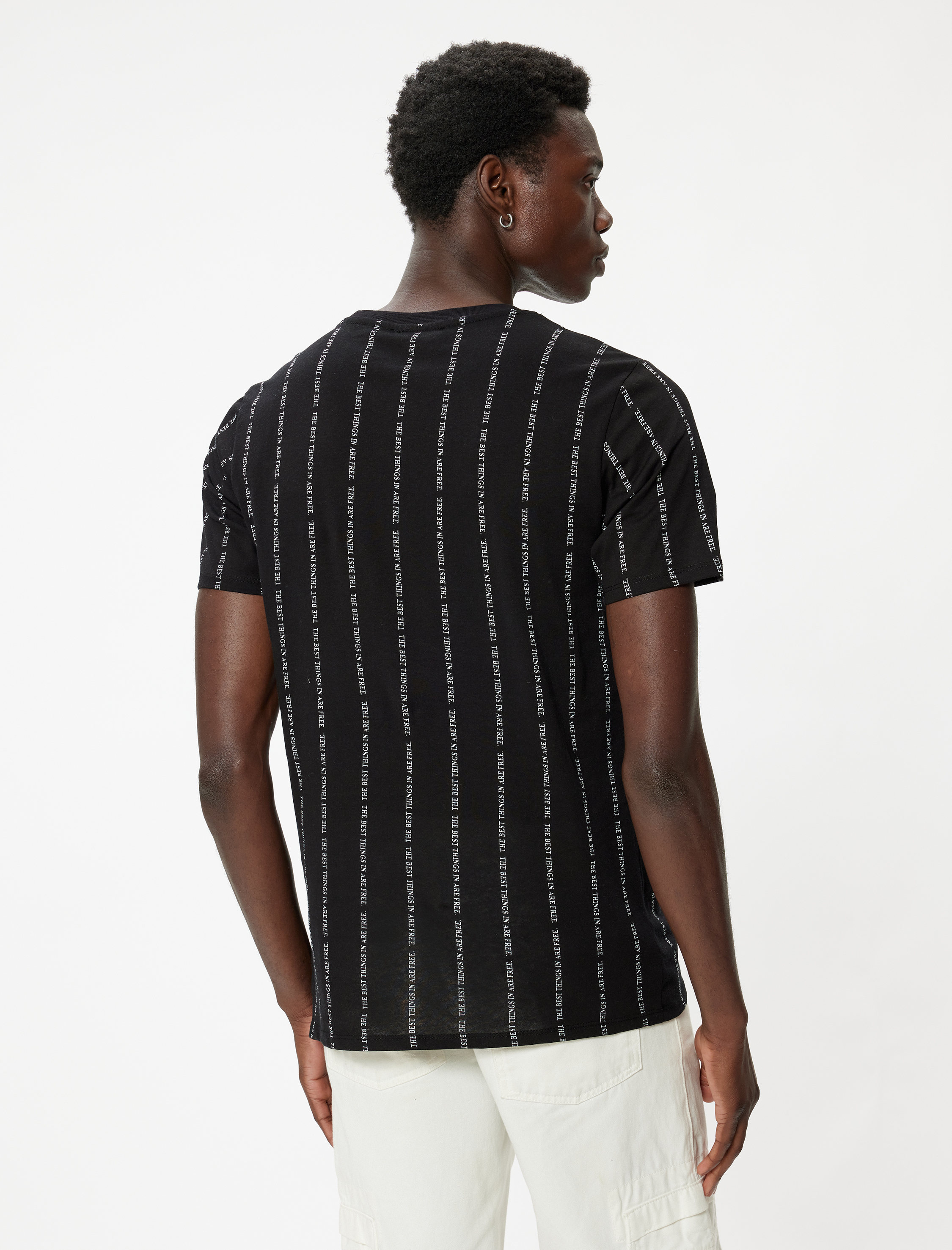   Slogan Baskılı Kısa Kollu Bisiklet Yaka Pamuklu Slim Fit Tişört