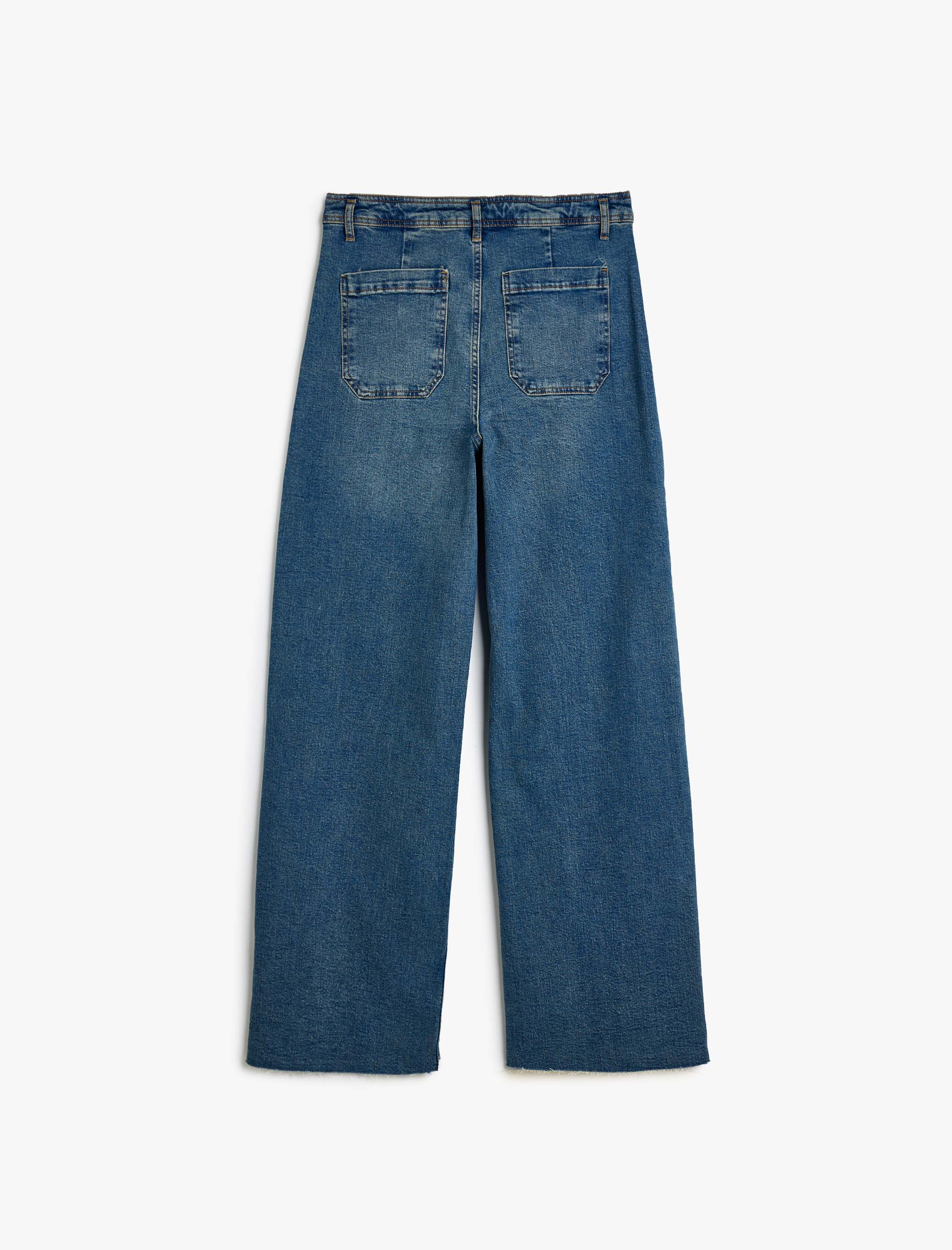   Geniş Paça Denim Pantolon Düğmeli Cepli Pamuklu - Wide Leg Jeans