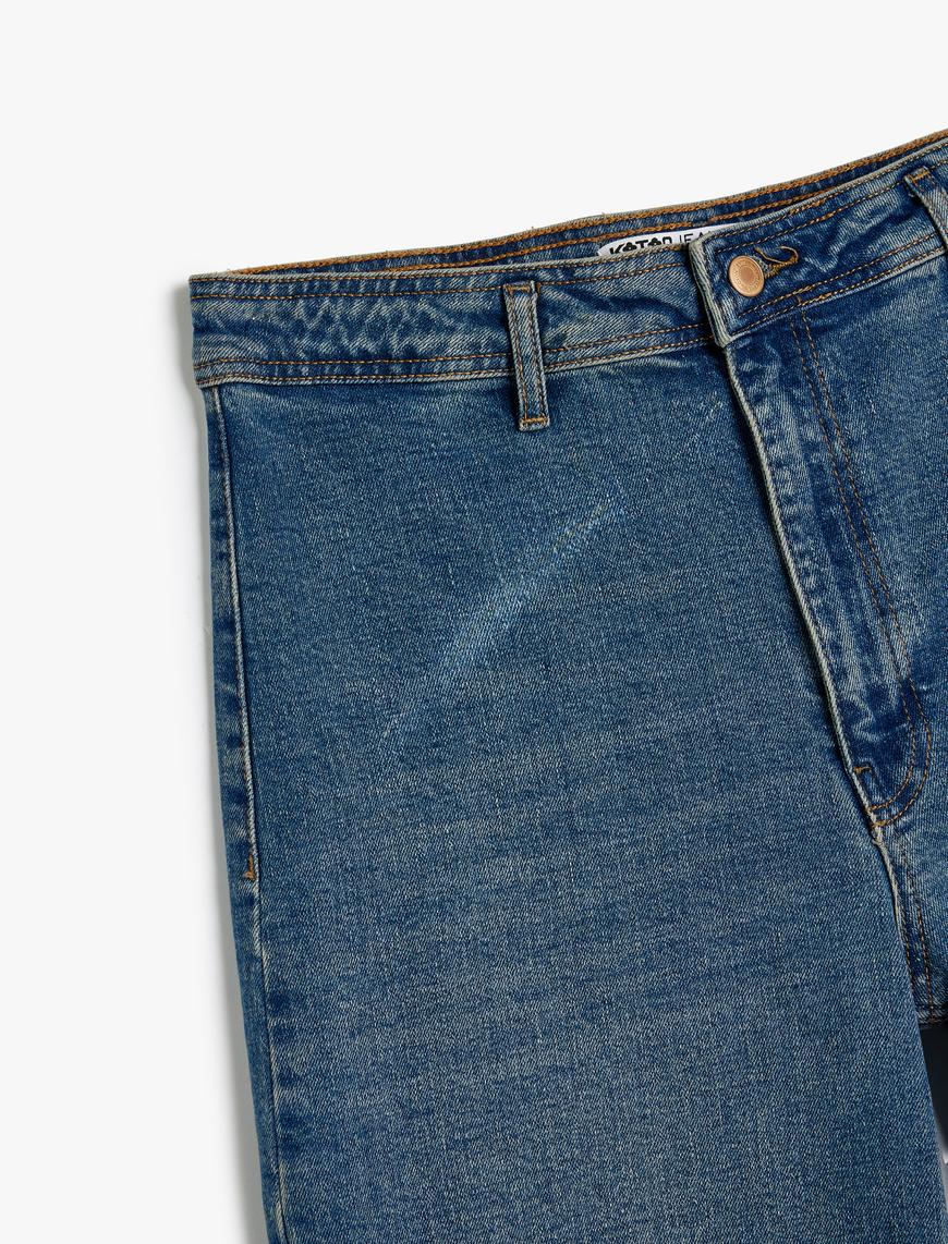   Geniş Paça Kot Pantolon Standart Bel Dar Kalıp Düğmeli Cepli Pamuklu - Wide Leg Jeans