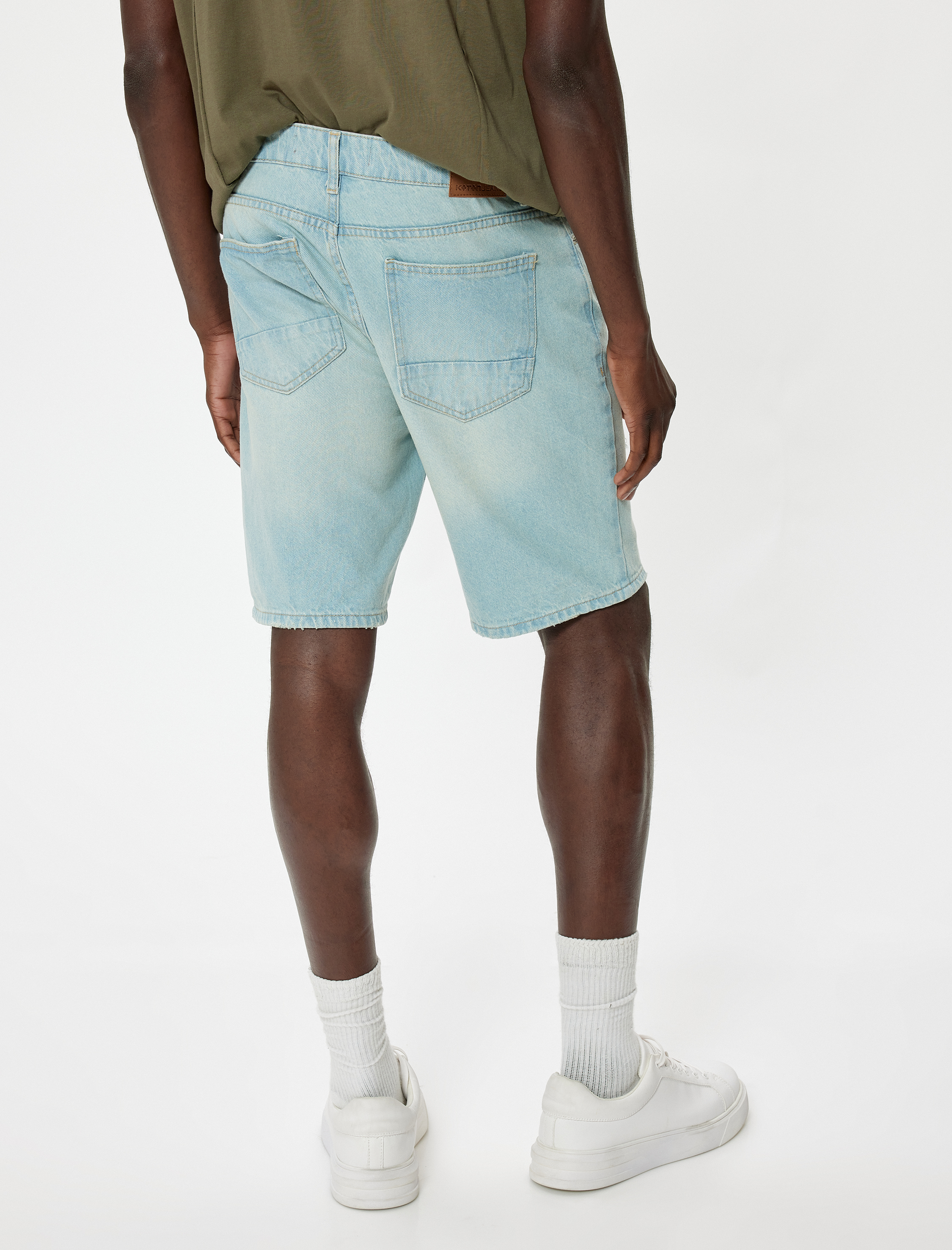   Oversize Kot Şort Bermuda Yırtık Pamuklu