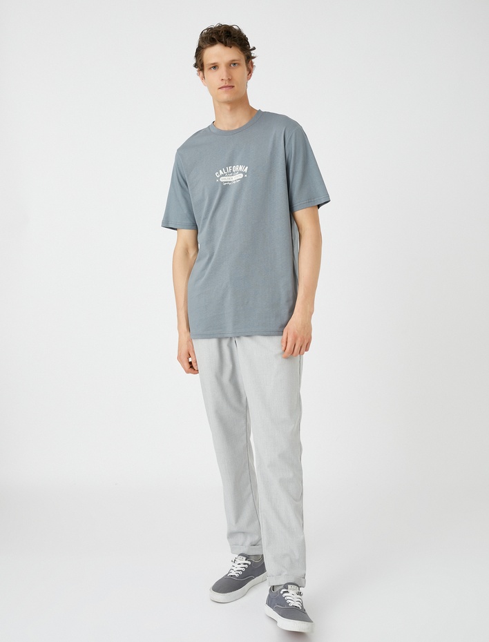  Kolej Tişört Baskılı Bisiklet Yaka Kısa Kollu Pamuklu