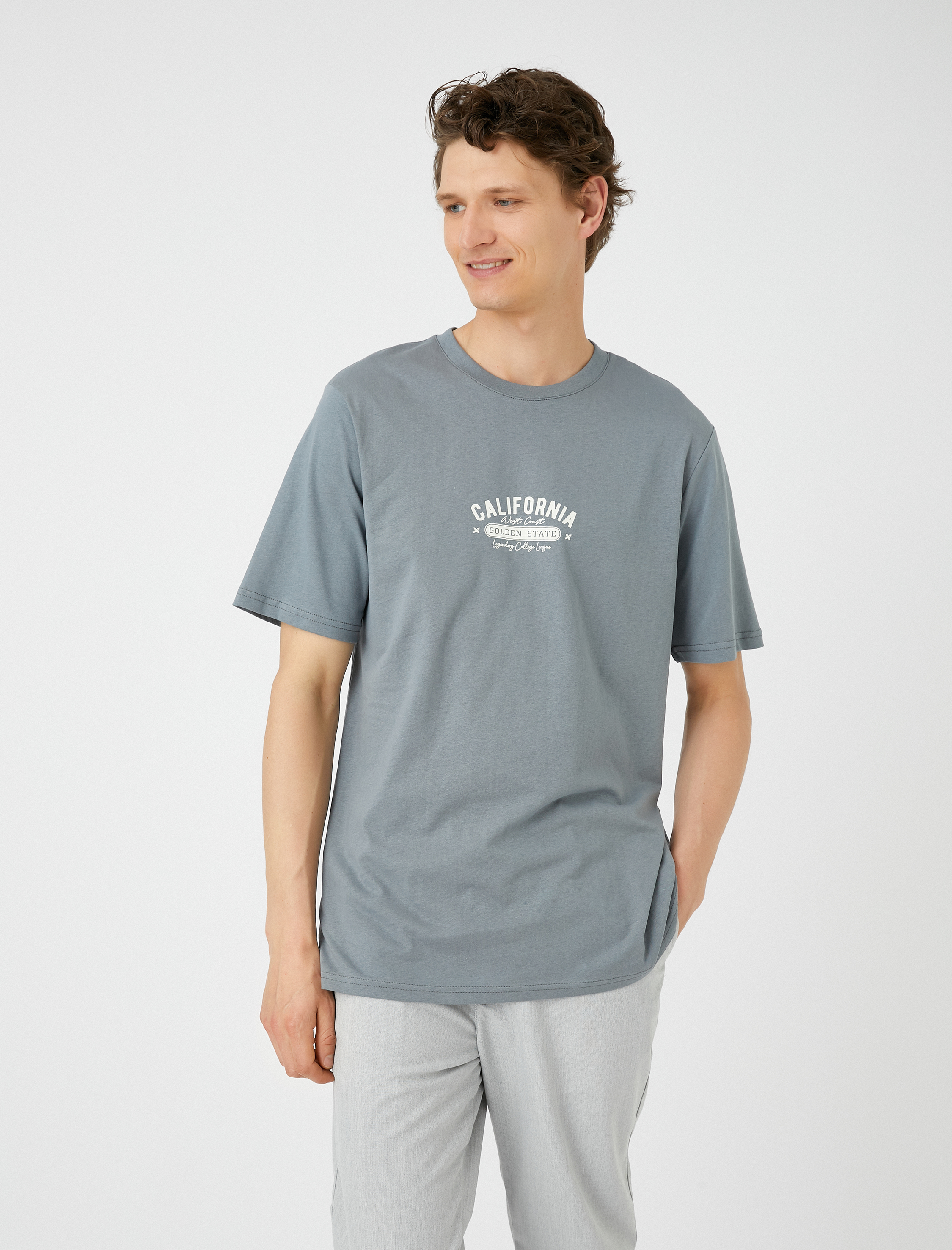   Kolej Tişört Baskılı Bisiklet Yaka Kısa Kollu Pamuklu