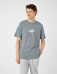 Kolej Tişört Baskılı Bisiklet Yaka Kısa Kollu Pamuklu