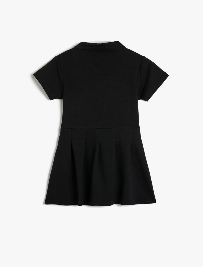 Kız Çocuk Polo Yaka Elbise Kısa Kollu Pamuklu Düğme Detaylı