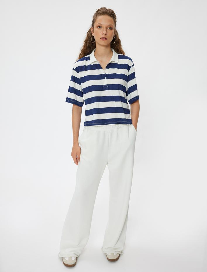  Polo Yaka Rugby Tişört Kısa Kollu Düğmeli Renk Bloklu