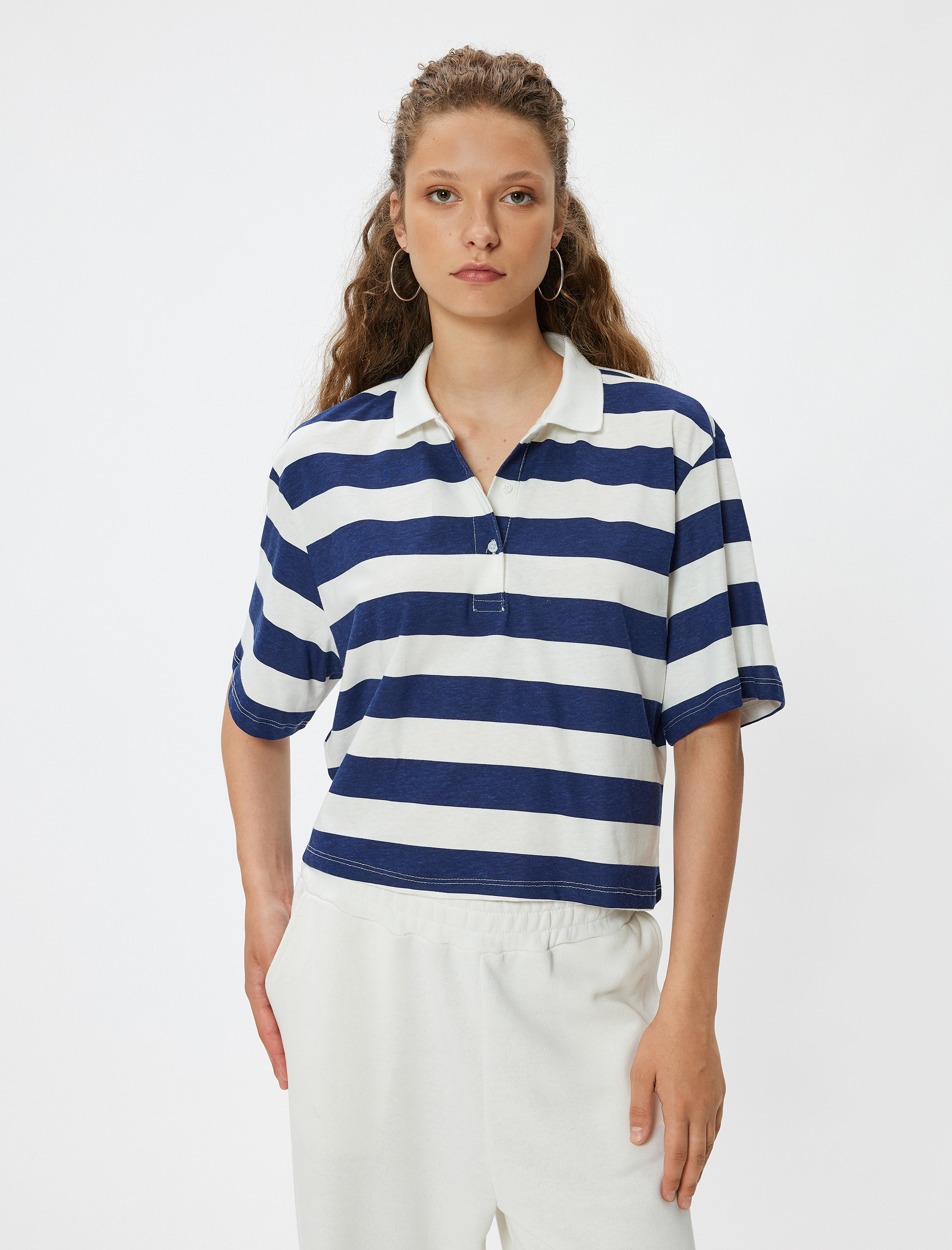   Polo Yaka Rugby Tişört Kısa Kollu Düğmeli Renk Bloklu