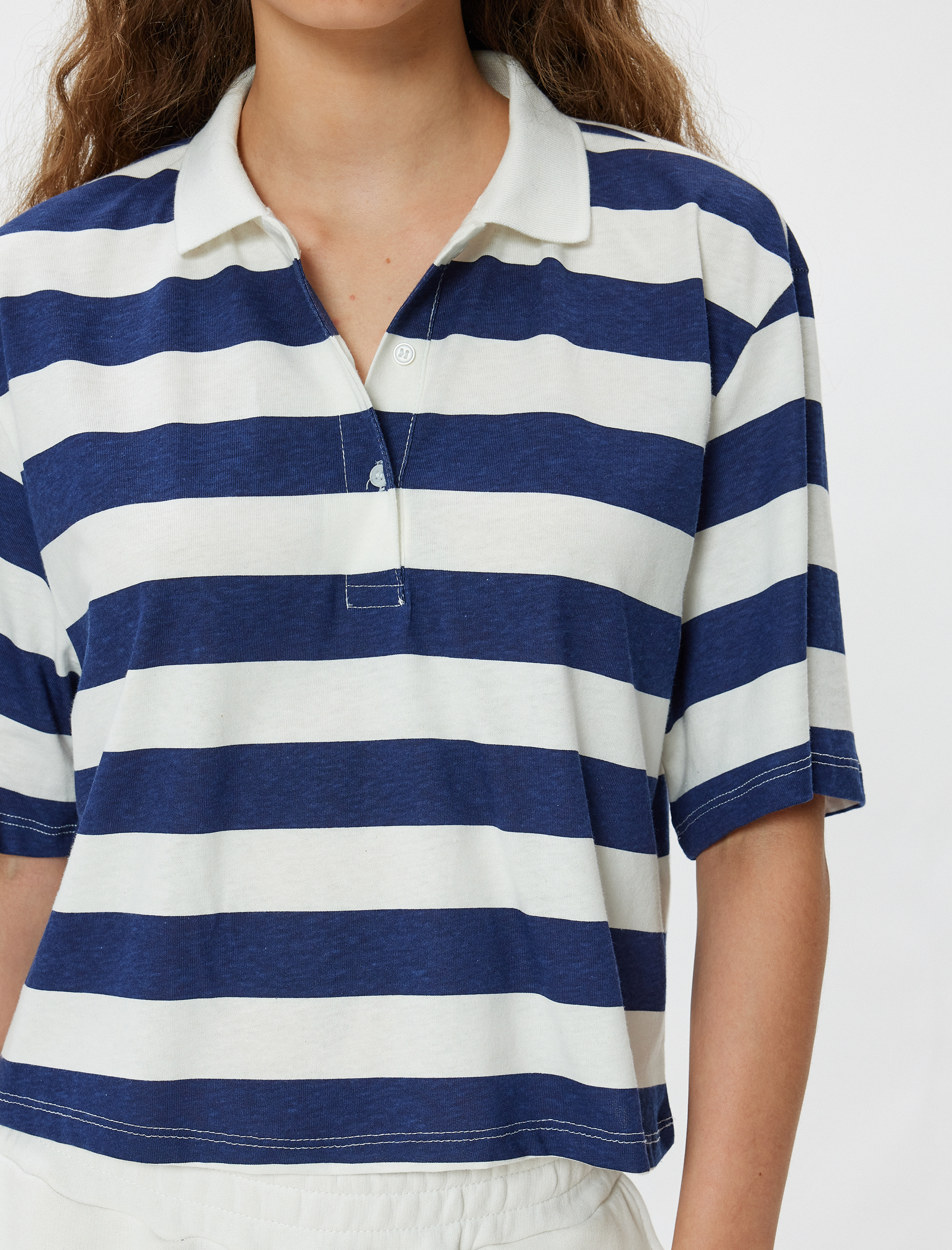   Polo Yaka Rugby Tişört Kısa Kollu Düğmeli Renk Bloklu