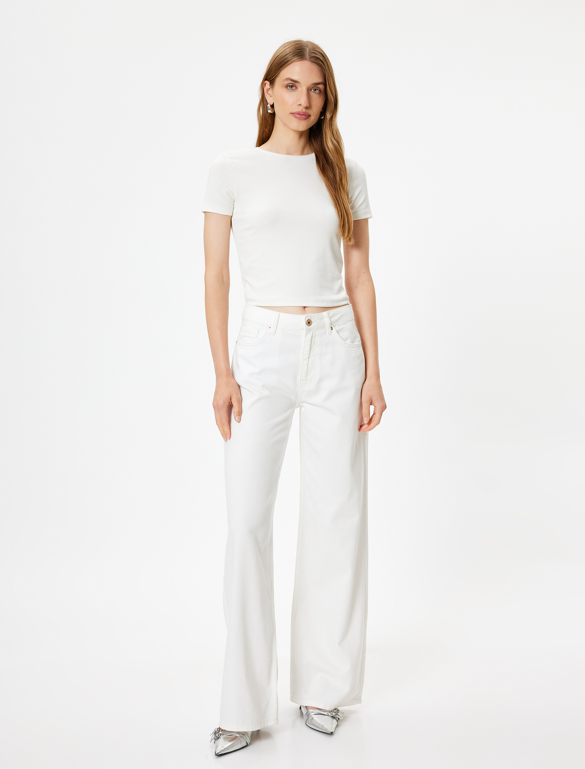   Slim Fit Kısa Kollu Bisiklet Yaka Viskon Kumaş Karışımlı Basic Tişört