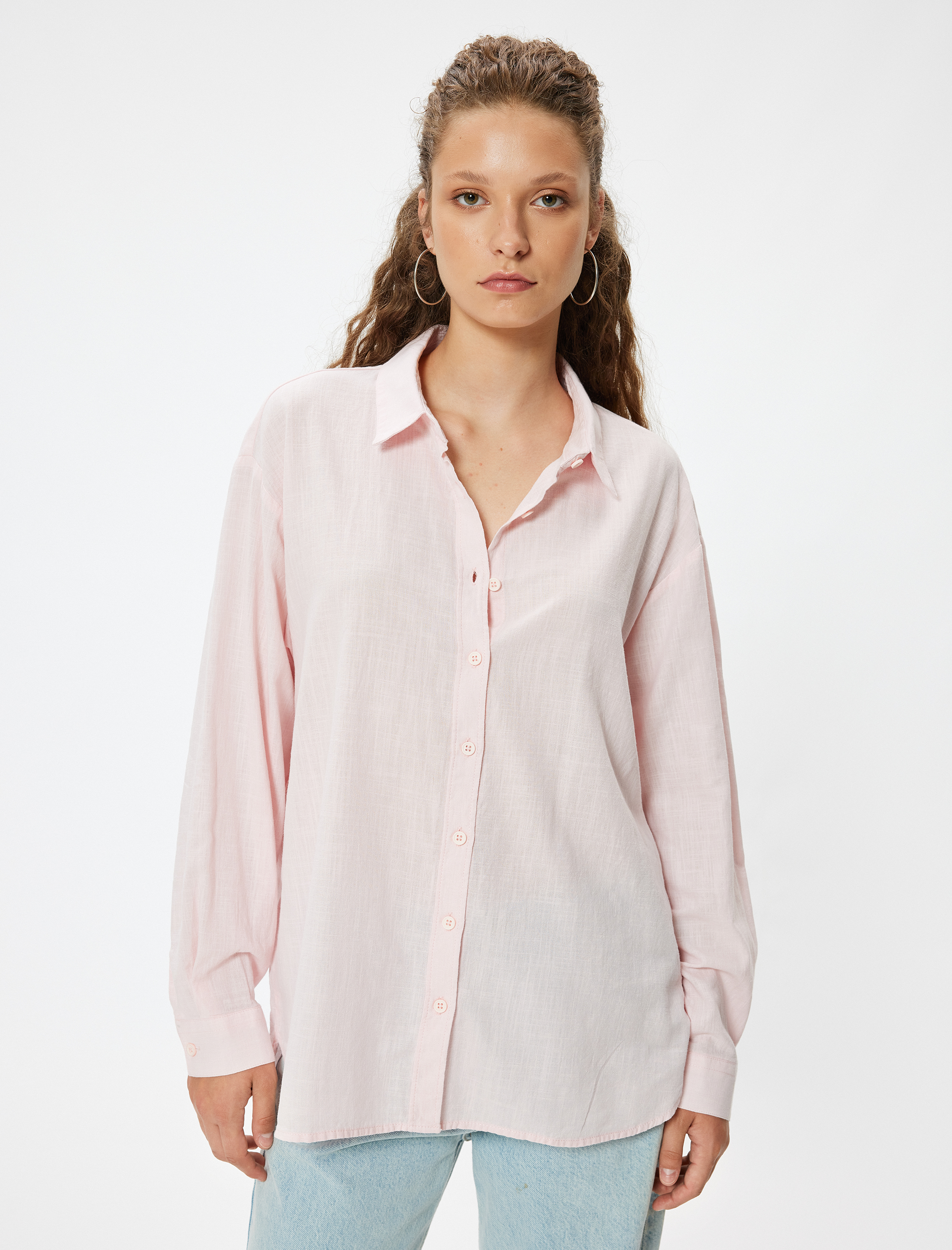 Uzun Kollu Gömlek Düğmeli Klasik Yaka Pamuklu