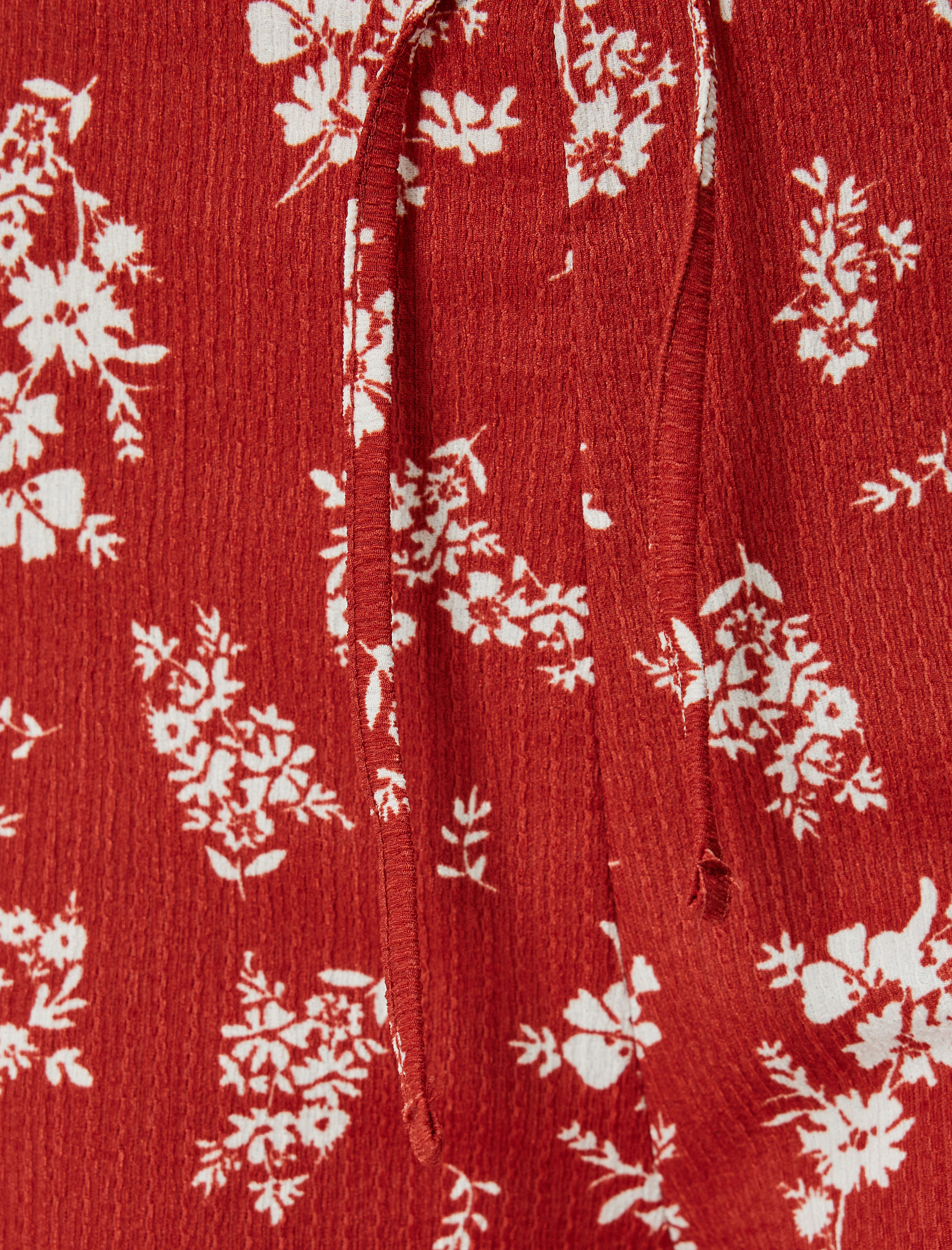   Geniş Paça Pantolon Bürümcük Yüksek Bel Çiçekli Beli Bağcıklı