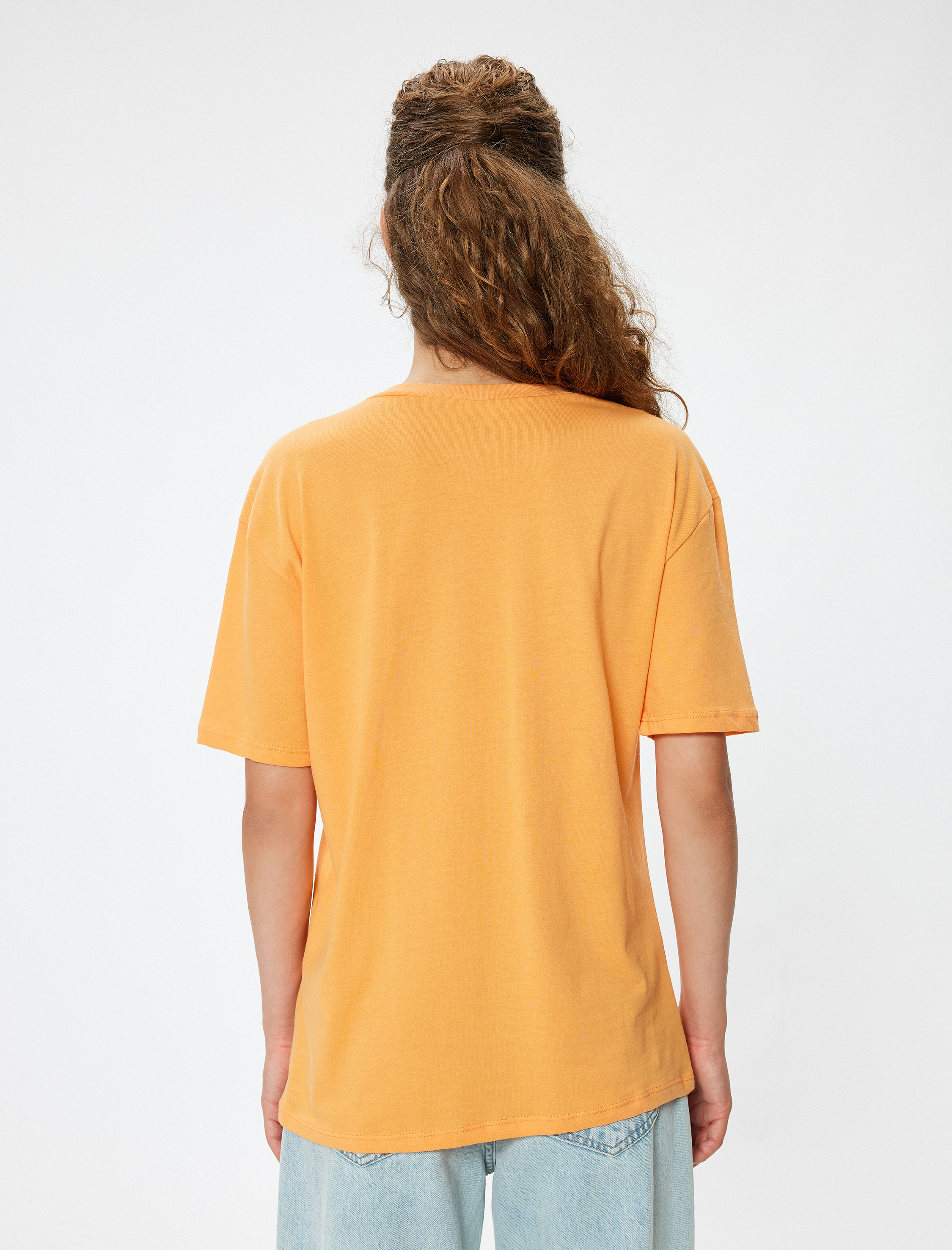   Oversize Tişört Meyve Baskılı Bisiklet Yaka Kısa Kollu Pamuklu