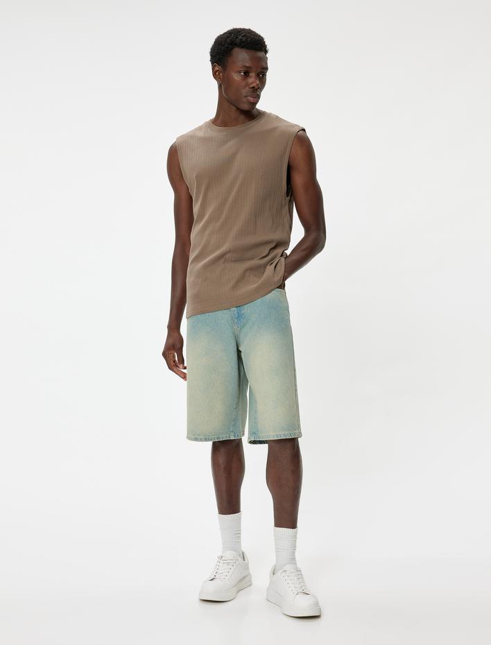  Baggy Jean Şort Cep Detaylı Oversize Pamuklu