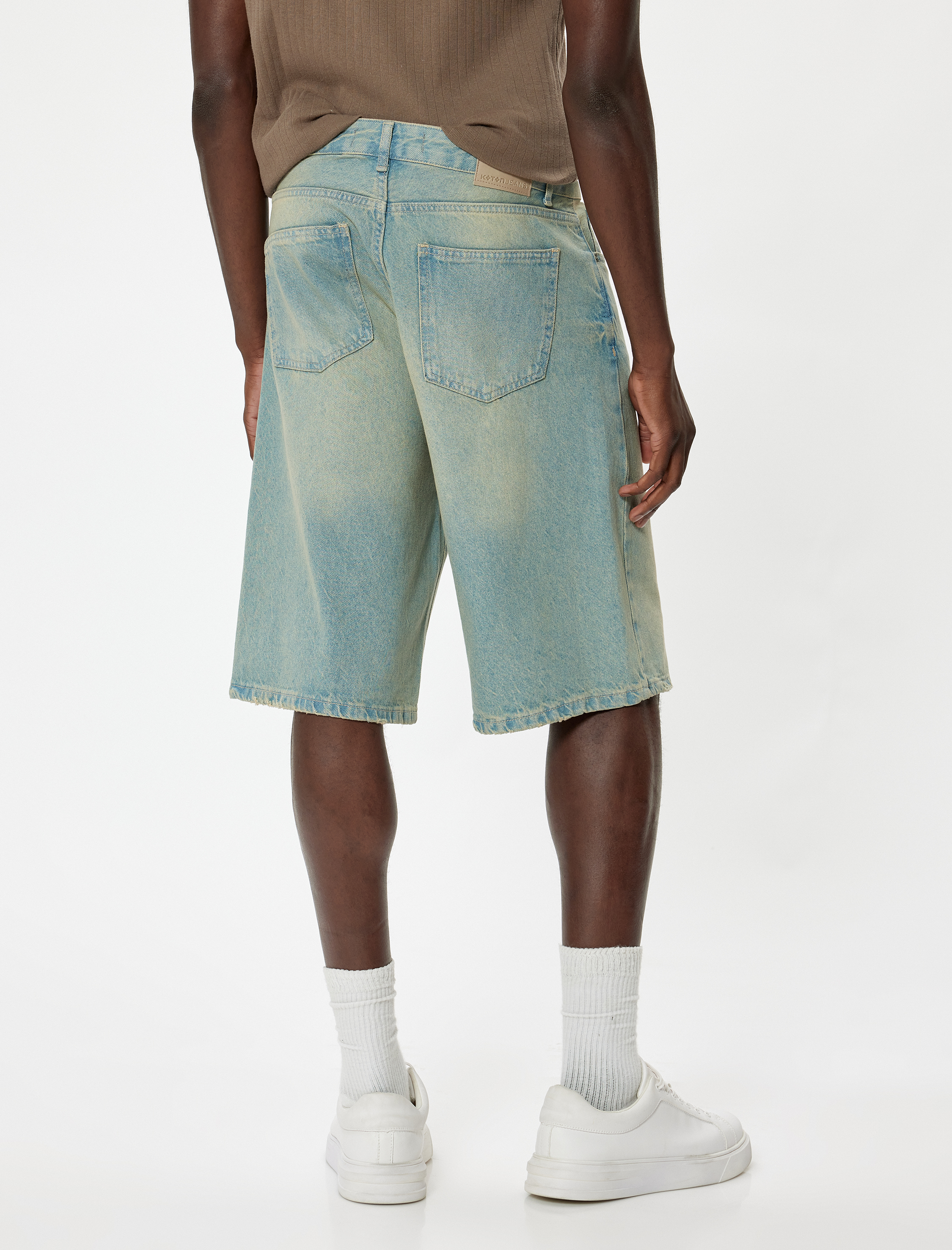   Baggy Jean Şort Cep Detaylı Oversize Pamuklu