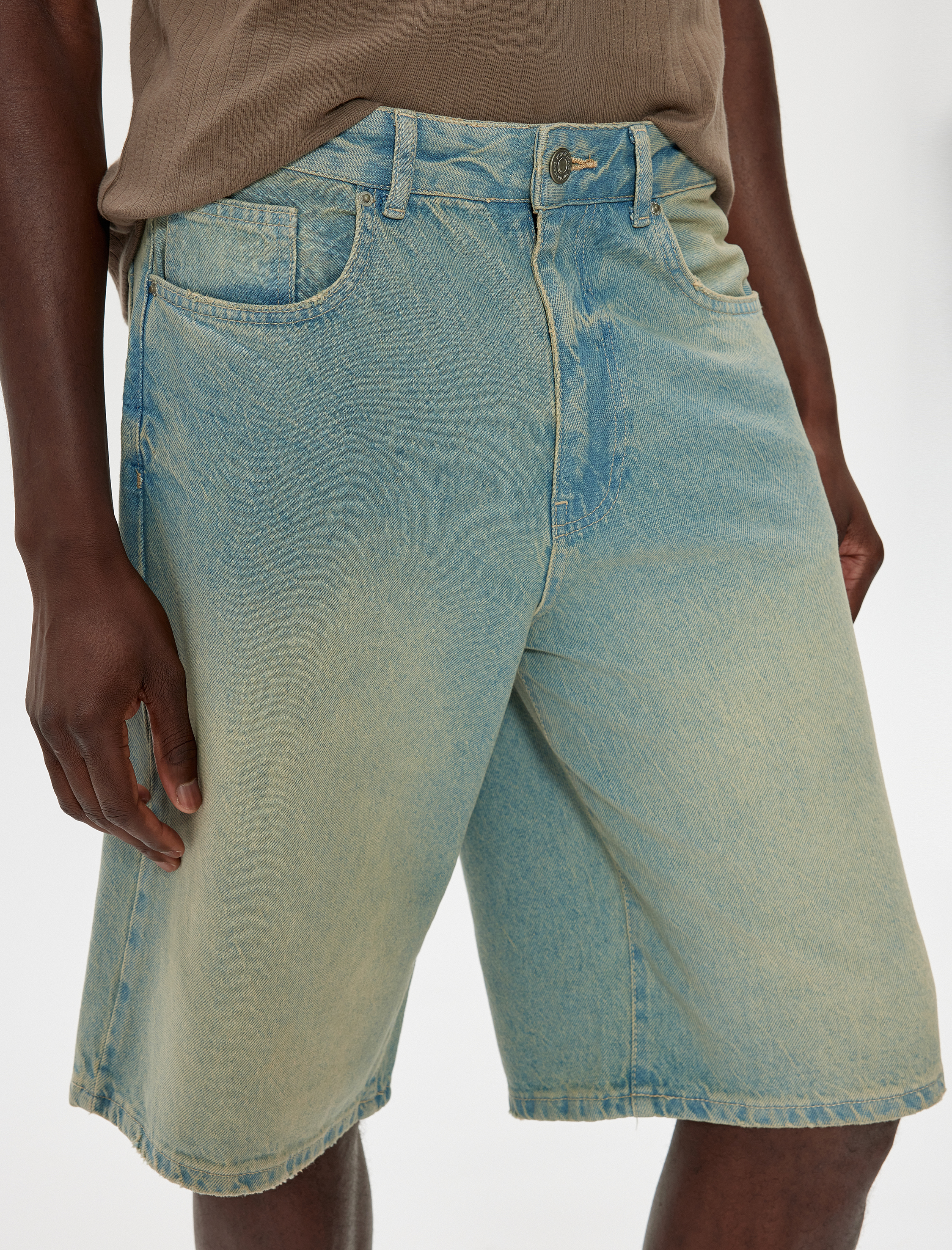   Baggy Jean Şort Cep Detaylı Oversize Pamuklu