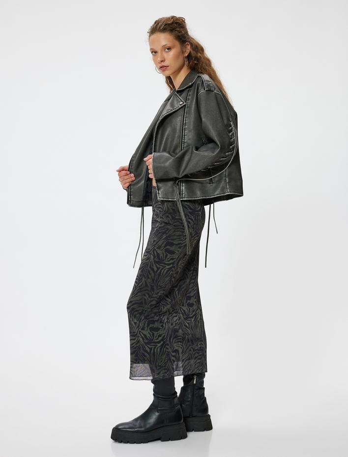  Midi Kalem Etek Zebra Desenli Tüllü Astarlı