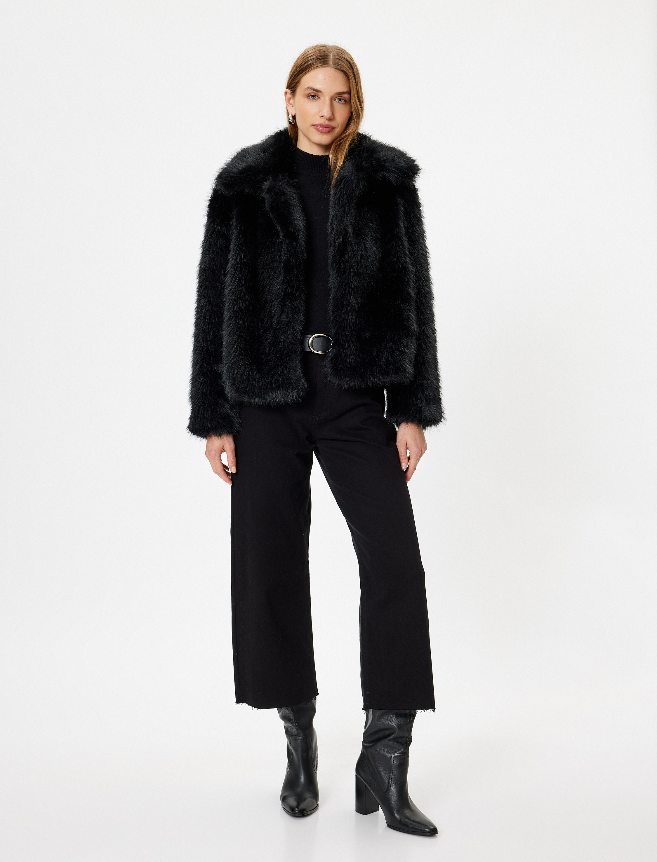   Uzun Kollu Peluş Mont