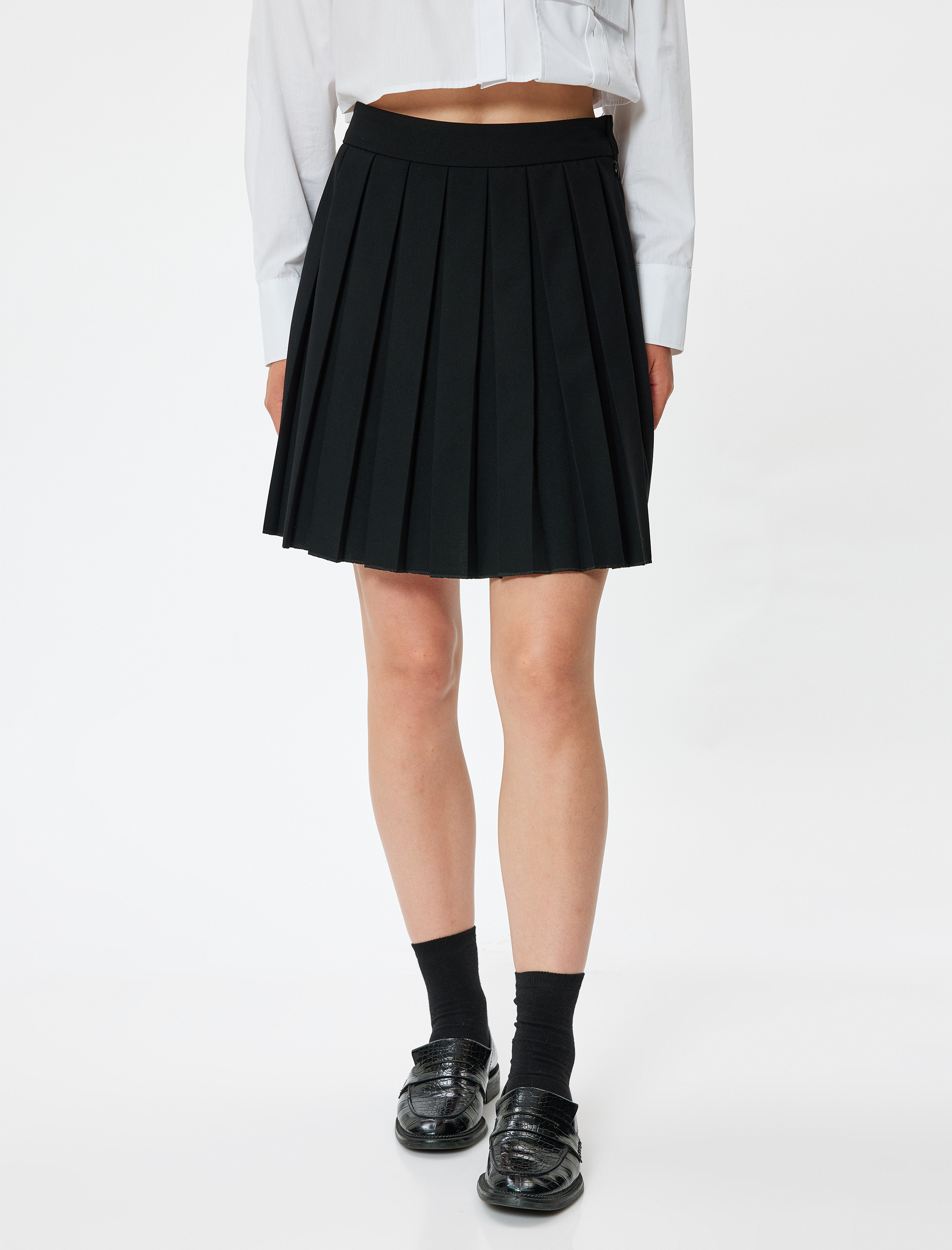   Pileli Mini Etek Normal Bel Rahat Kesim