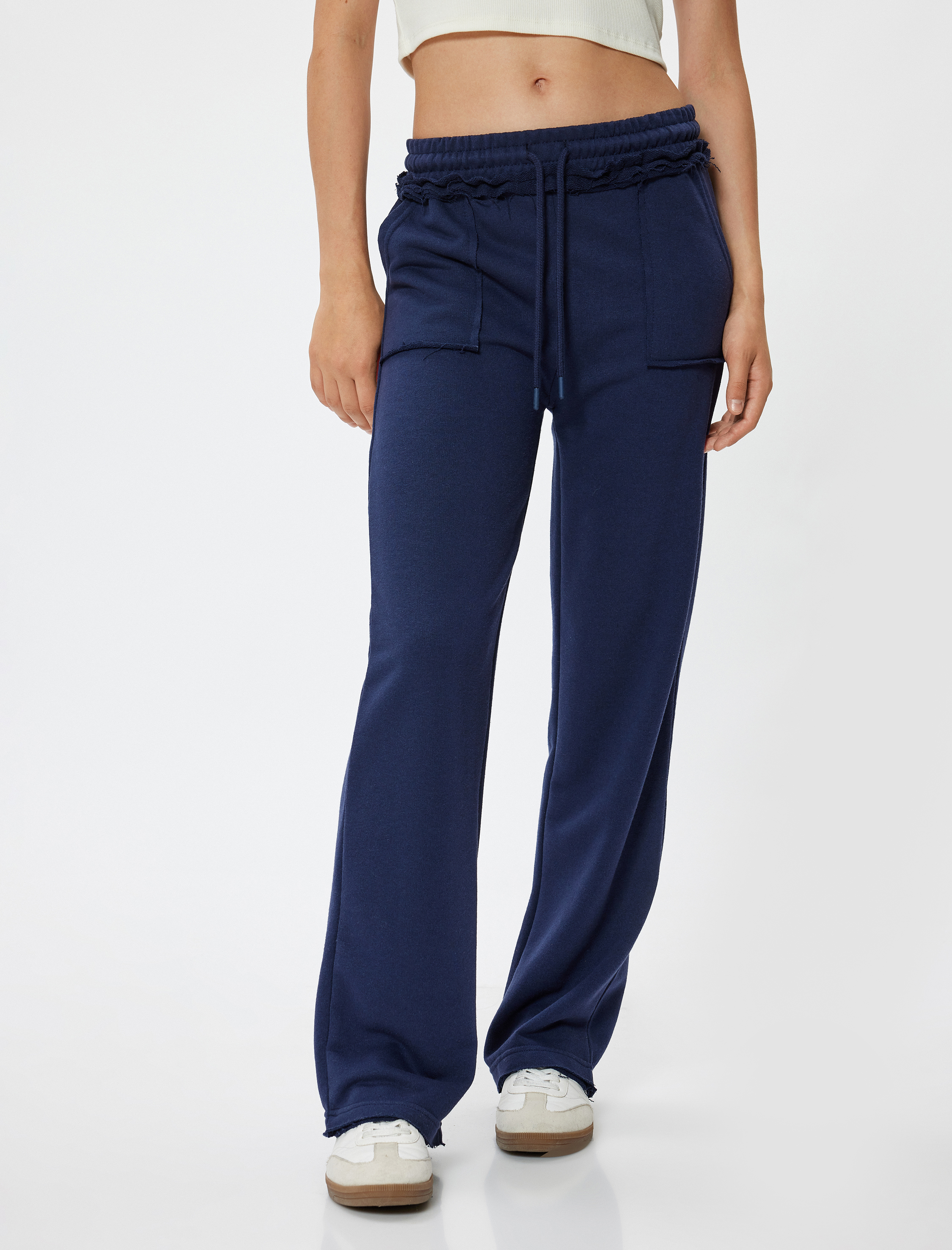   Oversize Eşofman Altı Bol Paça Beli Bağcıklı Fırfır Detaylı