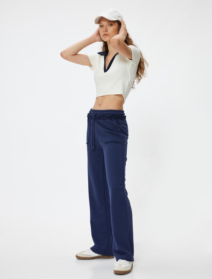  Oversize Eşofman Altı Bol Paça Beli Bağcıklı Fırfır Detaylı