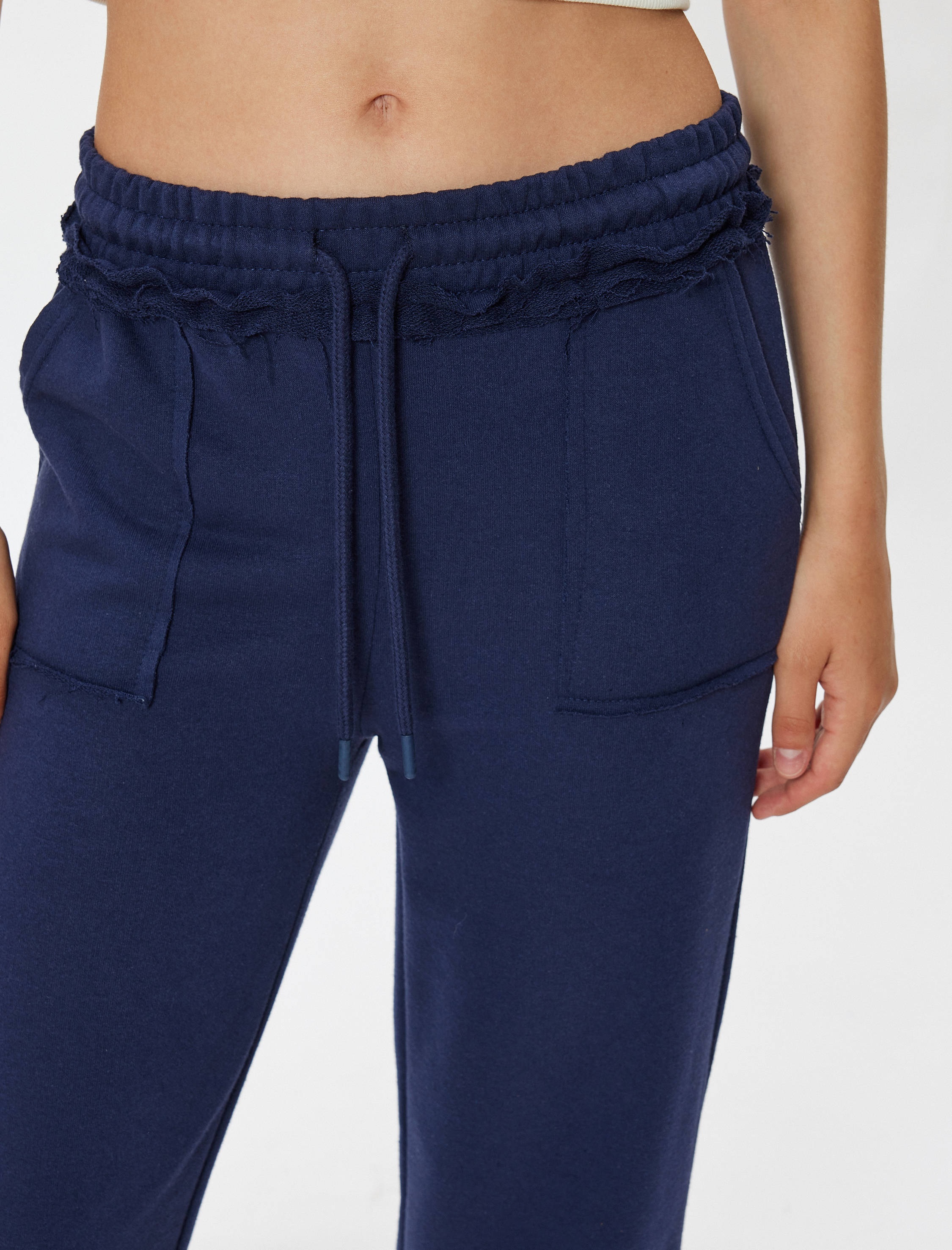   Oversize Eşofman Altı Bol Paça Beli Bağcıklı Fırfır Detaylı