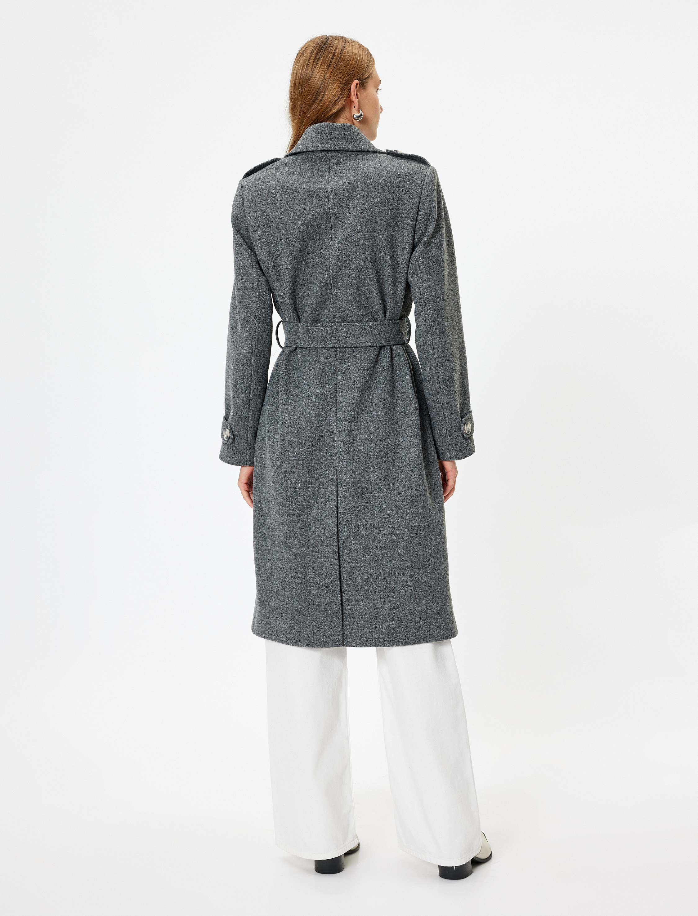   Uzun Trençkot Kaban Kruvaze Cepli Kemerli