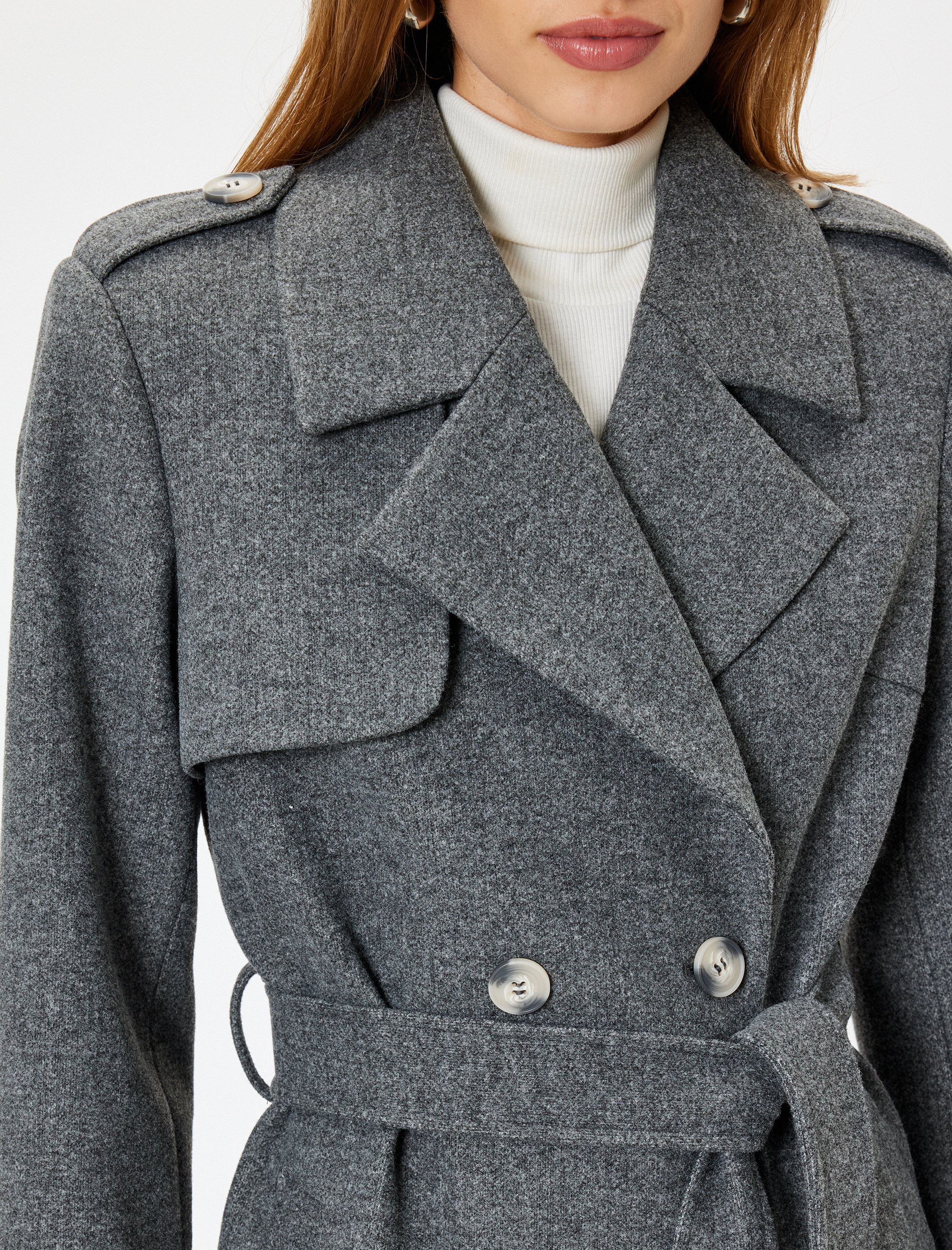   Uzun Trençkot Kaban Kruvaze Cepli Kemerli