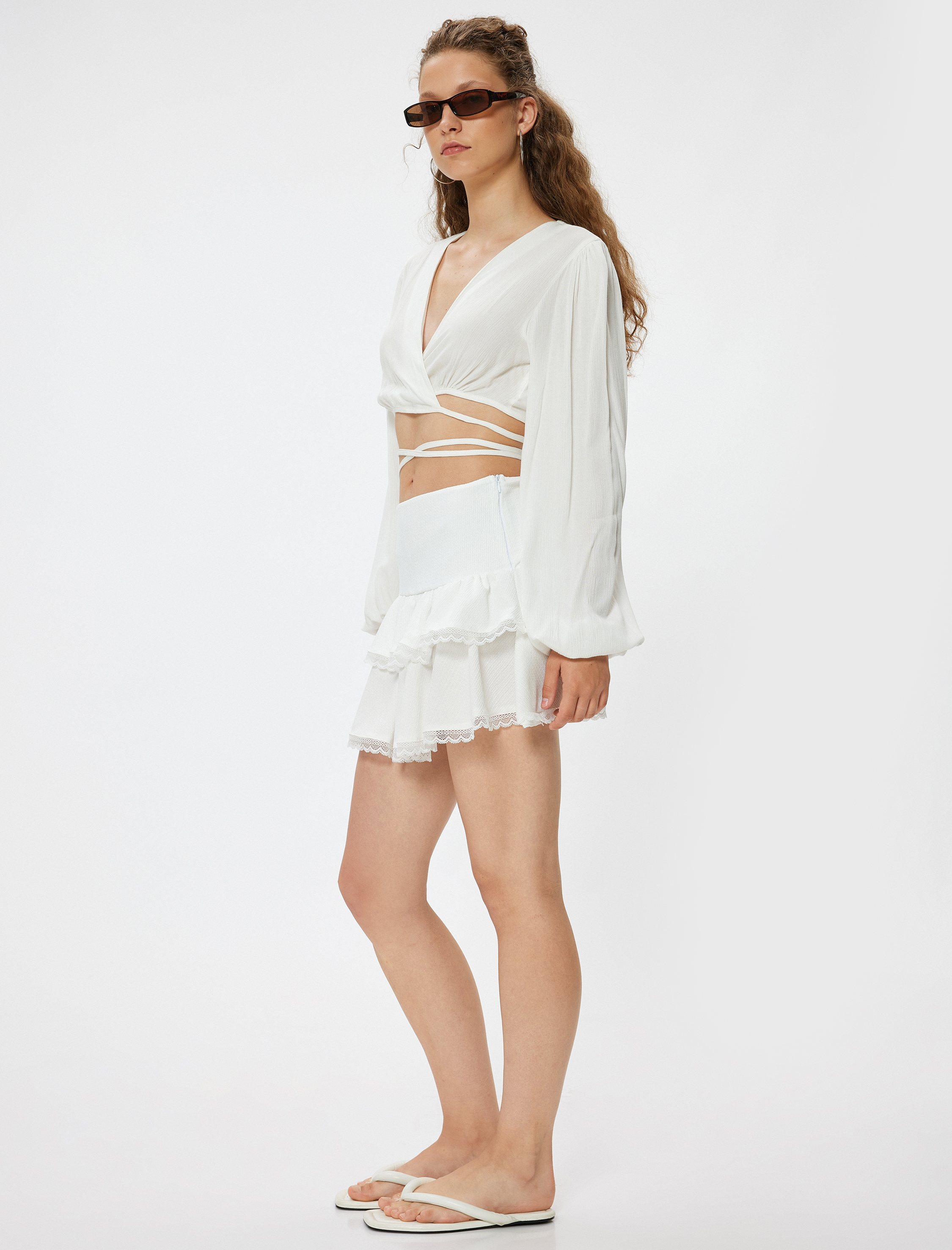   Fırfırlı Mini Etek Bürümcük Katlı Beli Lastikli Dantel Detaylı Bürümcük