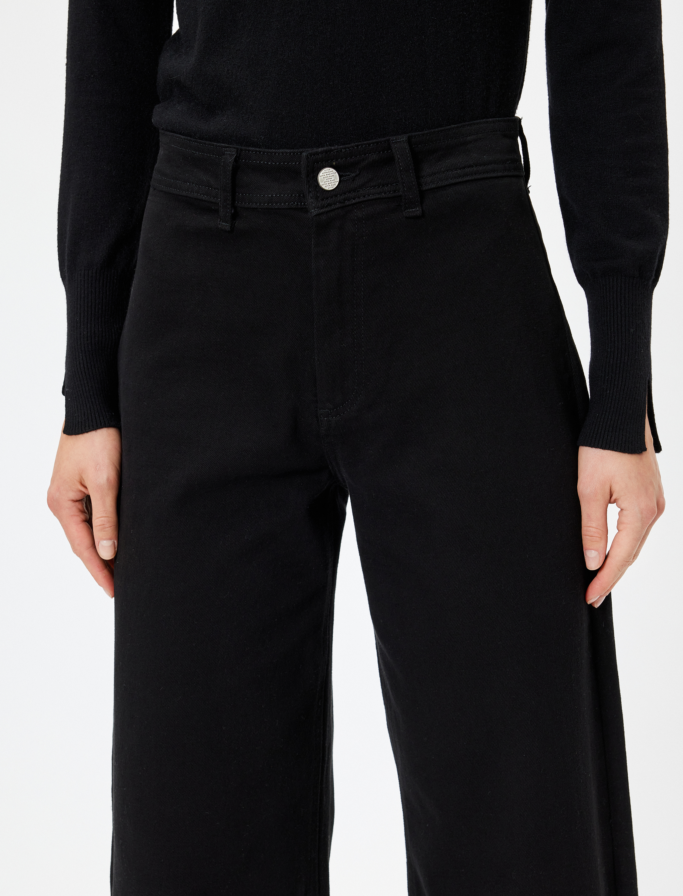   Standart Bel Geniş Paça Düğmeli Culotte Jeans