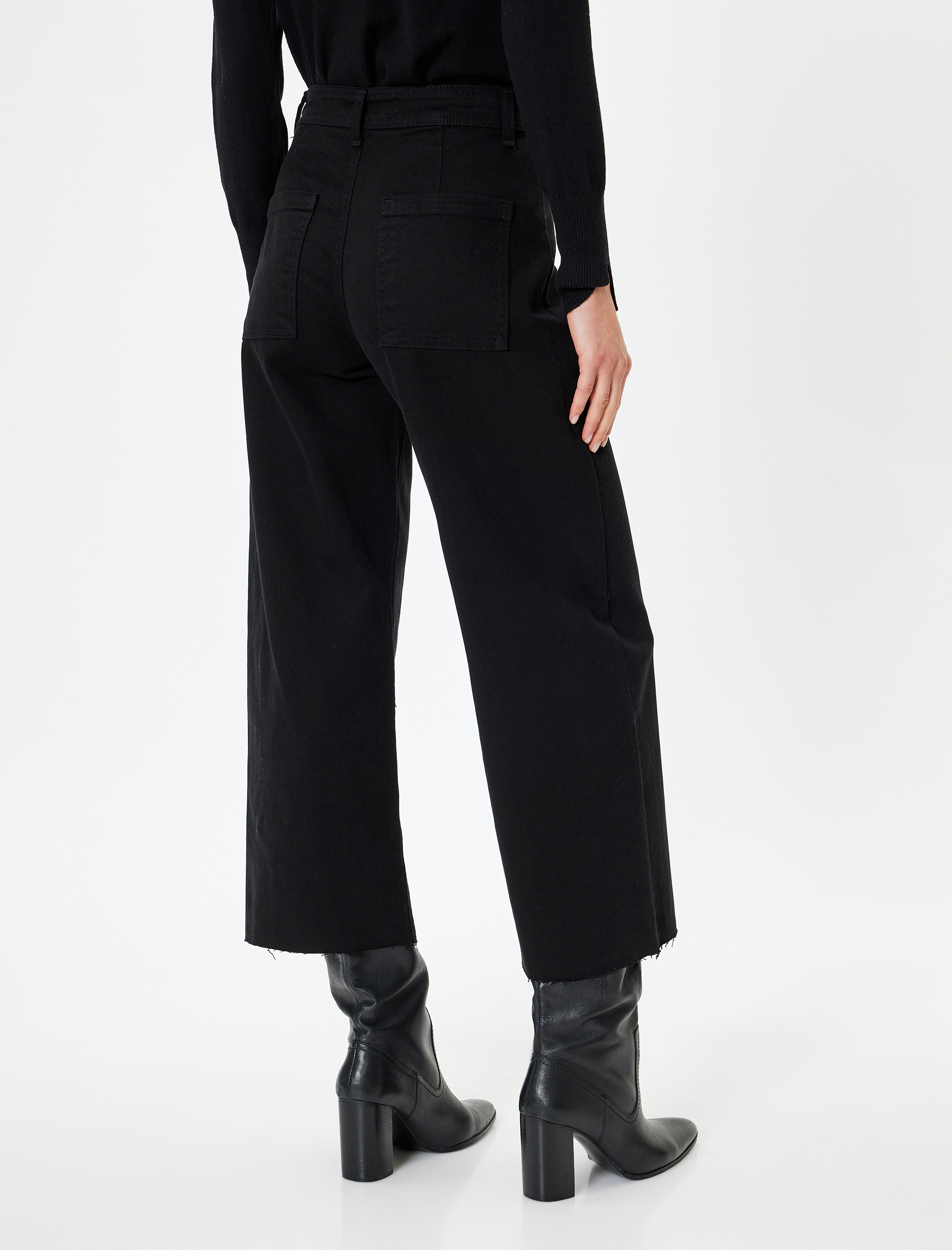   Standart Bel Geniş Paça Düğmeli Culotte Jeans