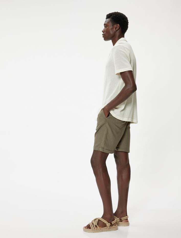  Bermuda Şort Chino Cepli Paça Detaylı Keten Karışımlı