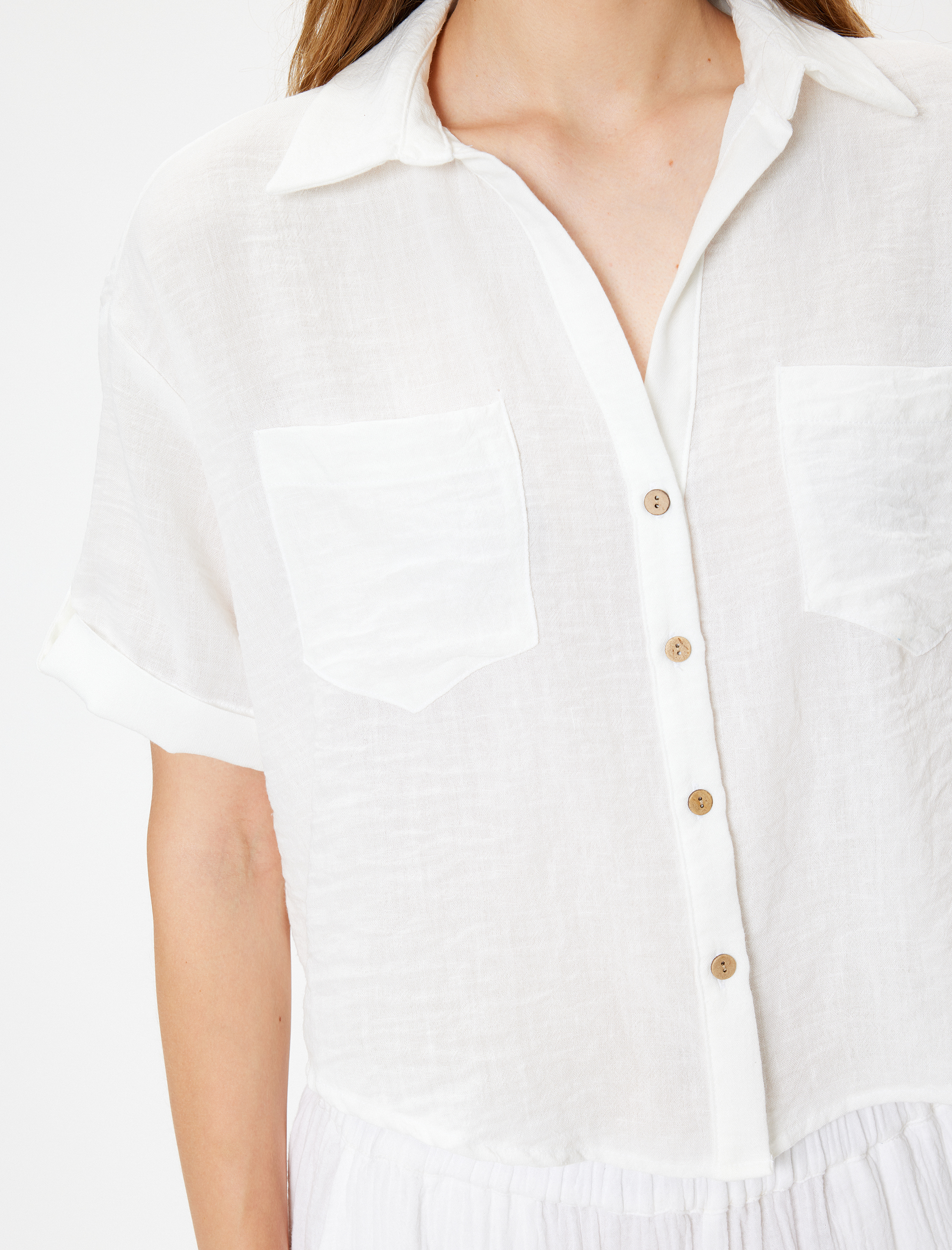 Cepli Gömlek Kısa Kollu Düşük Omuz Klasik Yaka